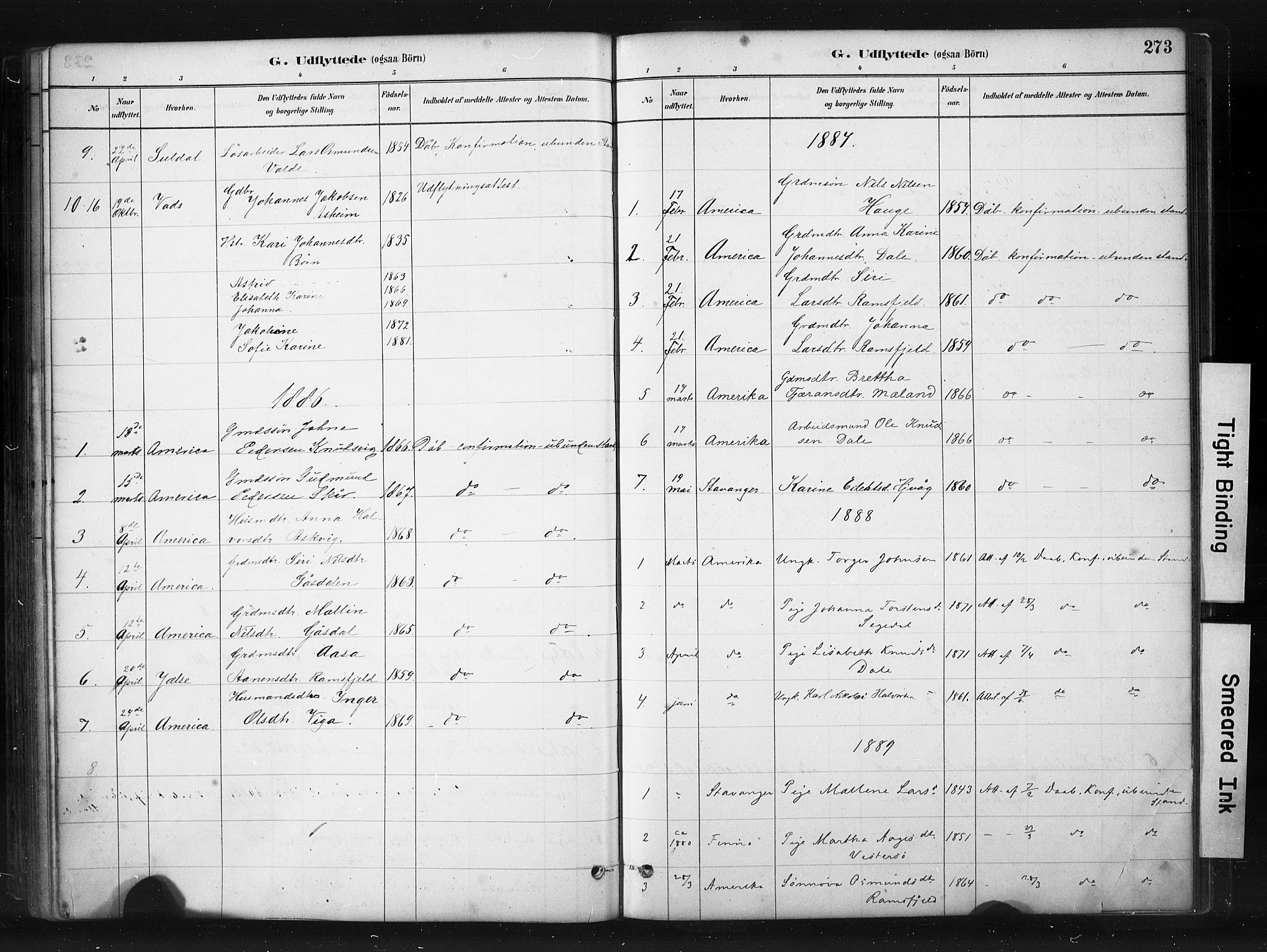 Hjelmeland sokneprestkontor, AV/SAST-A-101843/01/IV/L0014: Parish register (official) no. A 14, 1879-1900, p. 273