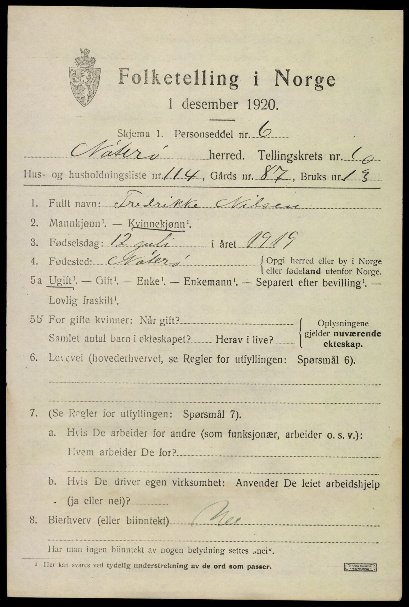 SAKO, 1920 census for Nøtterøy, 1920, p. 13525
