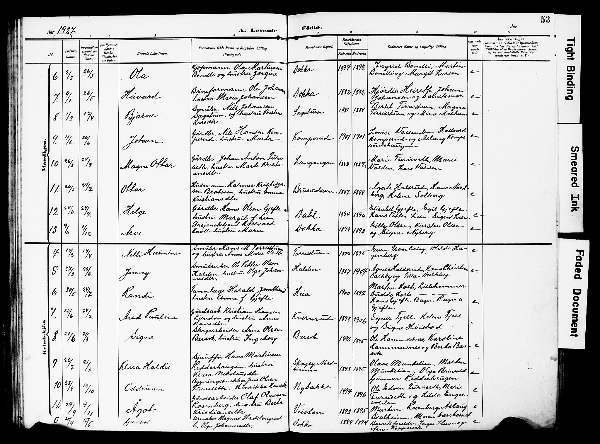 Nordre Land prestekontor, SAH/PREST-124/H/Ha/Hab/L0001: Parish register (copy) no. 1, 1908-1931, p. 53