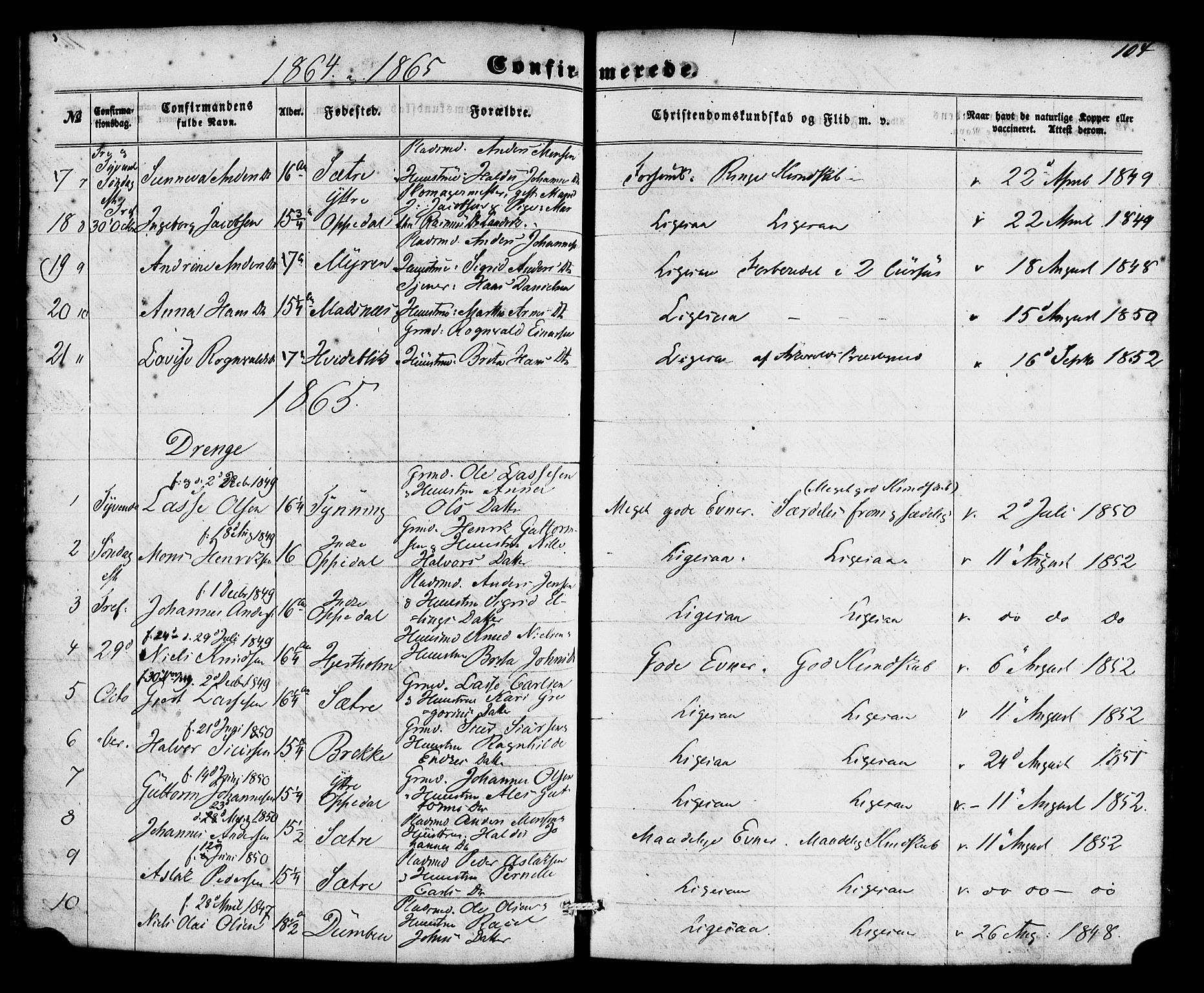 Gulen sokneprestembete, SAB/A-80201/H/Haa/Haac/L0001: Parish register (official) no. C 1, 1859-1881, p. 104