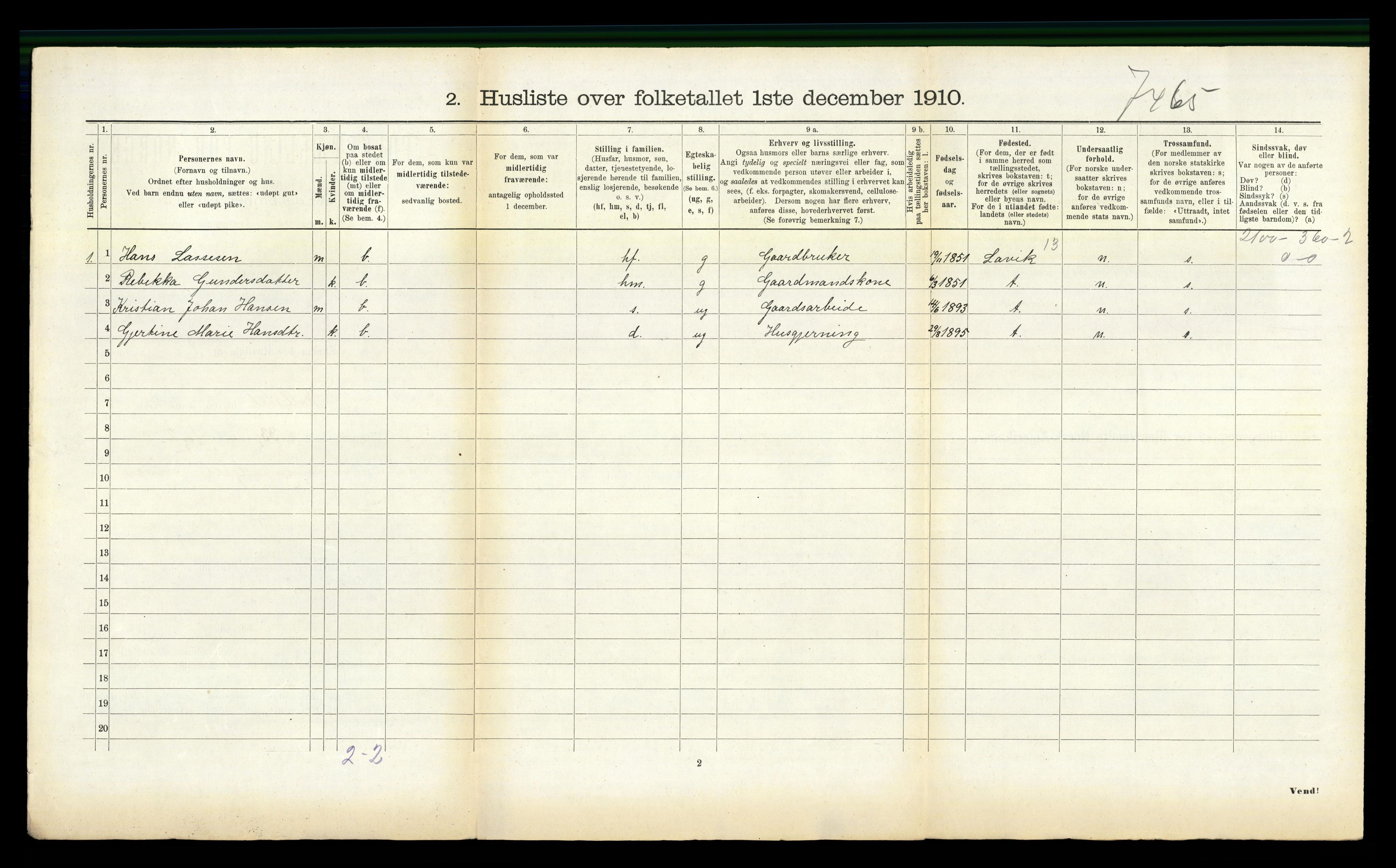 RA, 1910 census for Hyllestad, 1910, p. 310