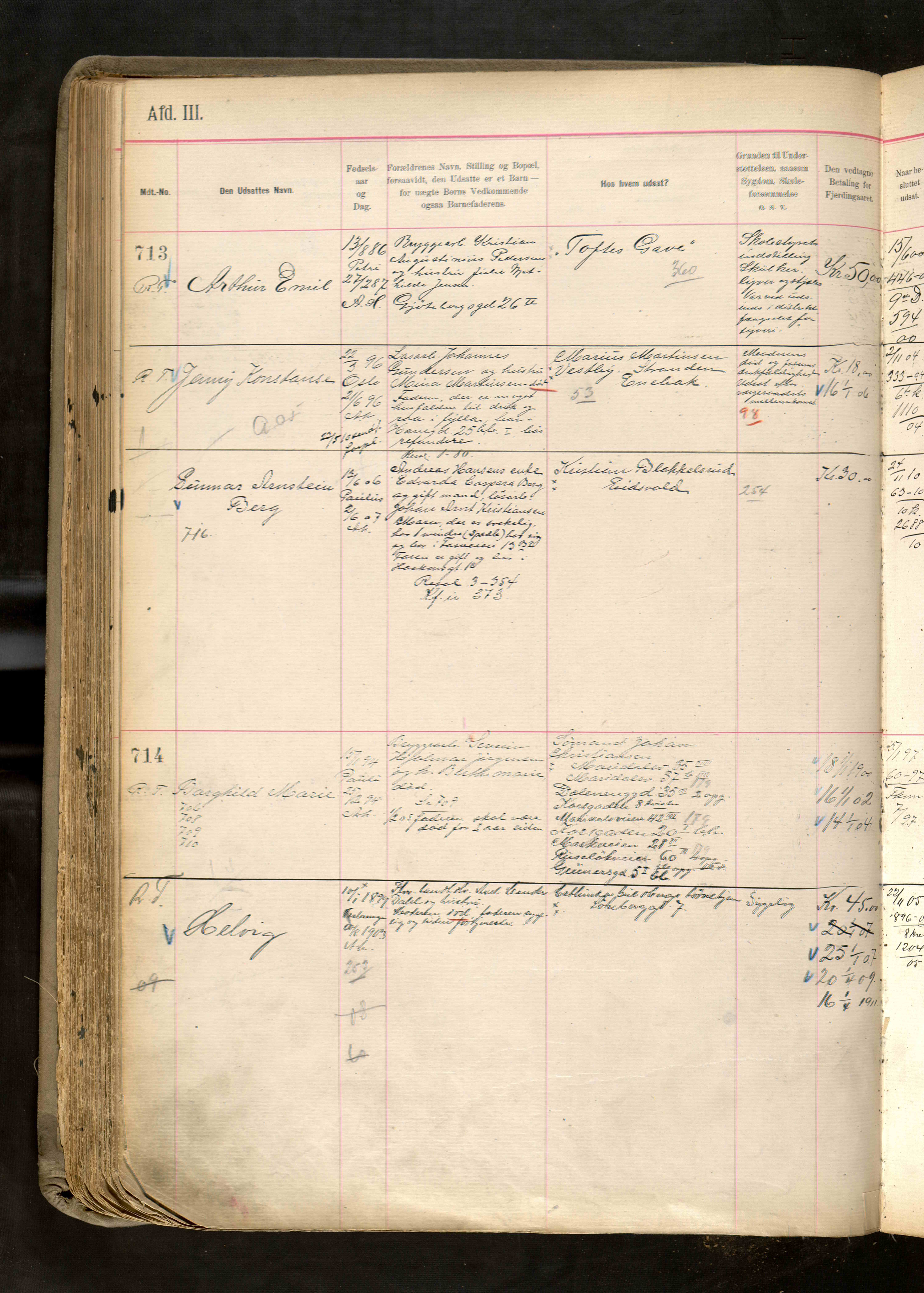 Fattigvesenet, OBA/A-20045/H/Hd/L0006: Manntallsprotokoll. Mnr. 501-1000, 1897-1910, p. 245