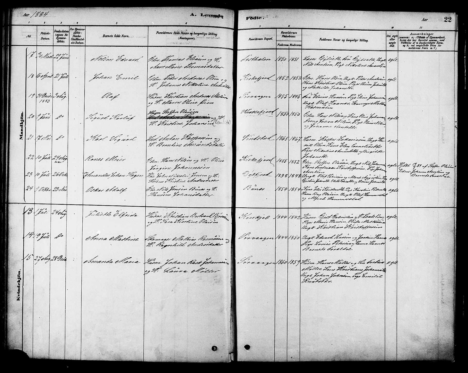 Ministerialprotokoller, klokkerbøker og fødselsregistre - Nordland, SAT/A-1459/886/L1219: Parish register (official) no. 886A01, 1878-1892, p. 22