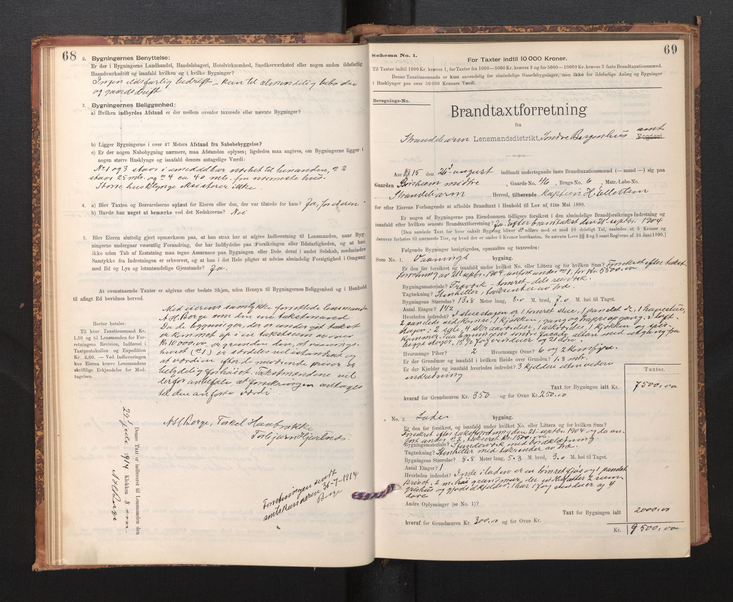 Lensmannen i Strandebarm, SAB/A-35101/0012/L0004: Branntakstprotokoll, skjematakst, 1895-1920, p. 68-69