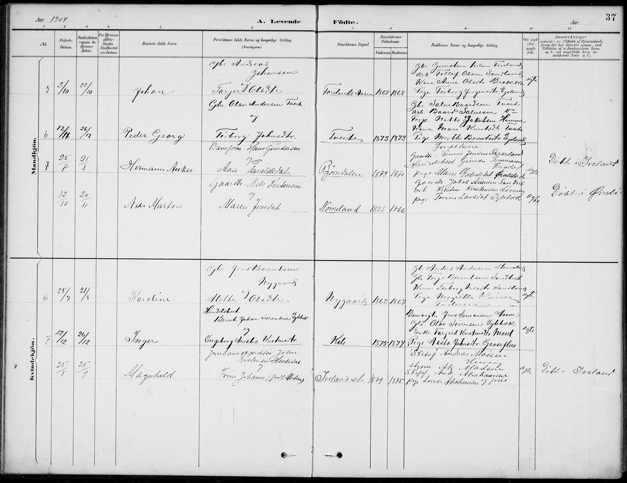 Vennesla sokneprestkontor, AV/SAK-1111-0045/Fb/Fba/L0003: Parish register (copy) no. B 3, 1890-1919, p. 37