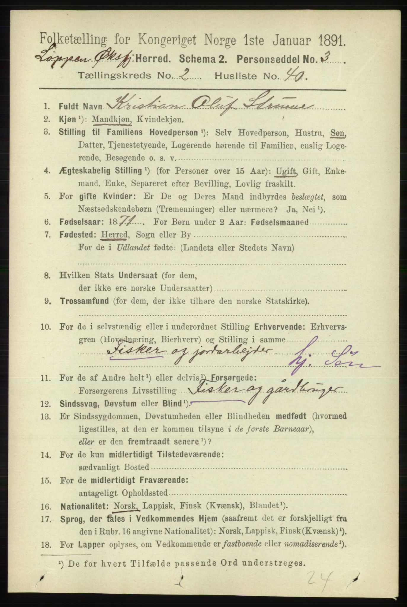 RA, 1891 census for 2014 Loppa, 1891, p. 640