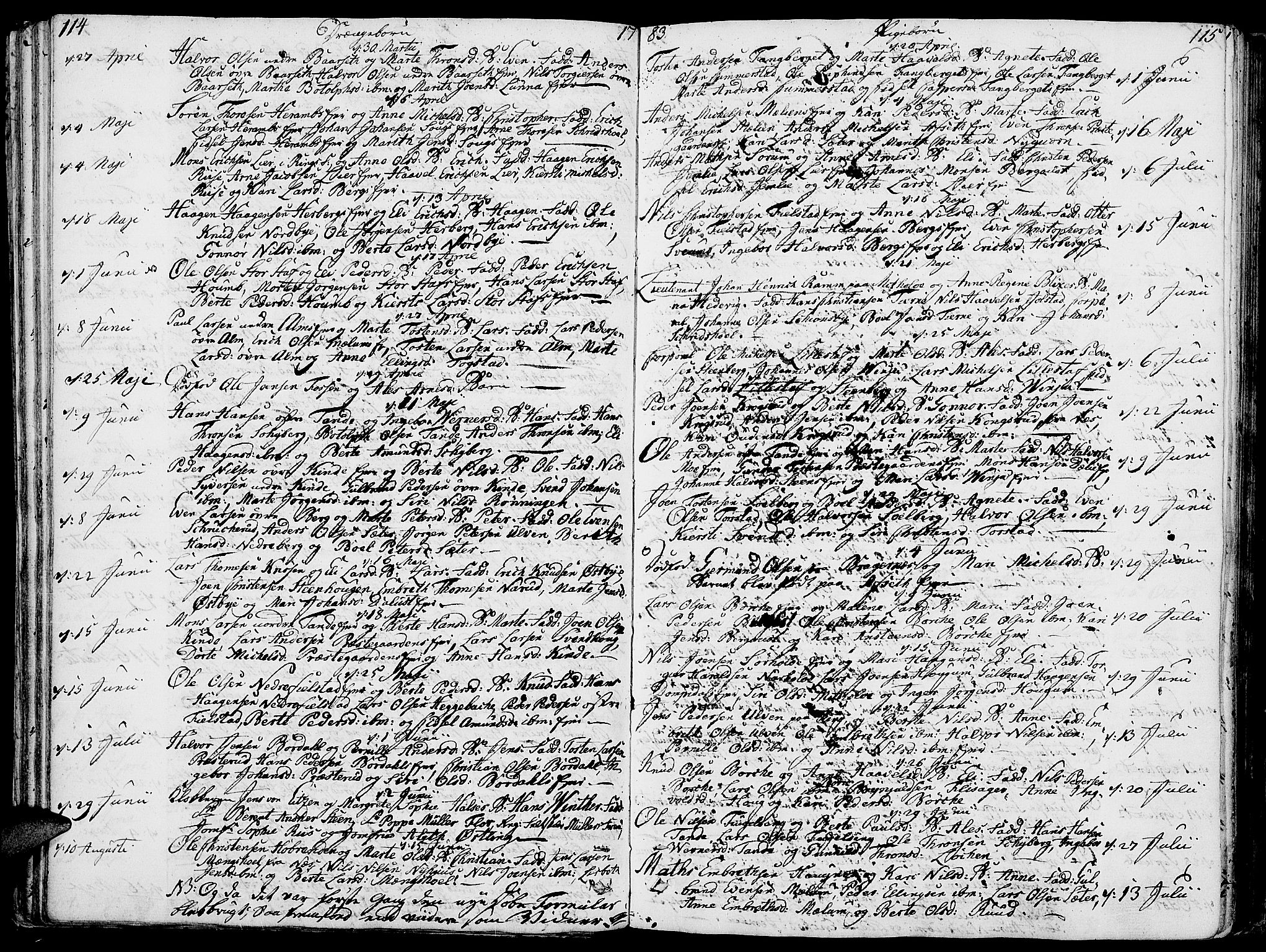 Ringsaker prestekontor, AV/SAH-PREST-014/K/Ka/L0003: Parish register (official) no. 3, 1775-1798, p. 114-115