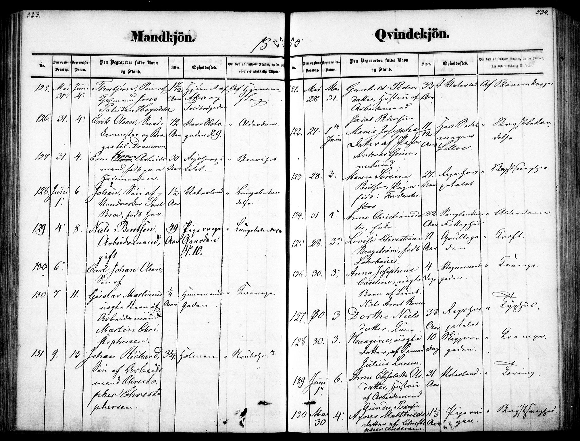 Oslo domkirke Kirkebøker, SAO/A-10752/F/Fa/L0025: Parish register (official) no. 25, 1847-1867, p. 333-334