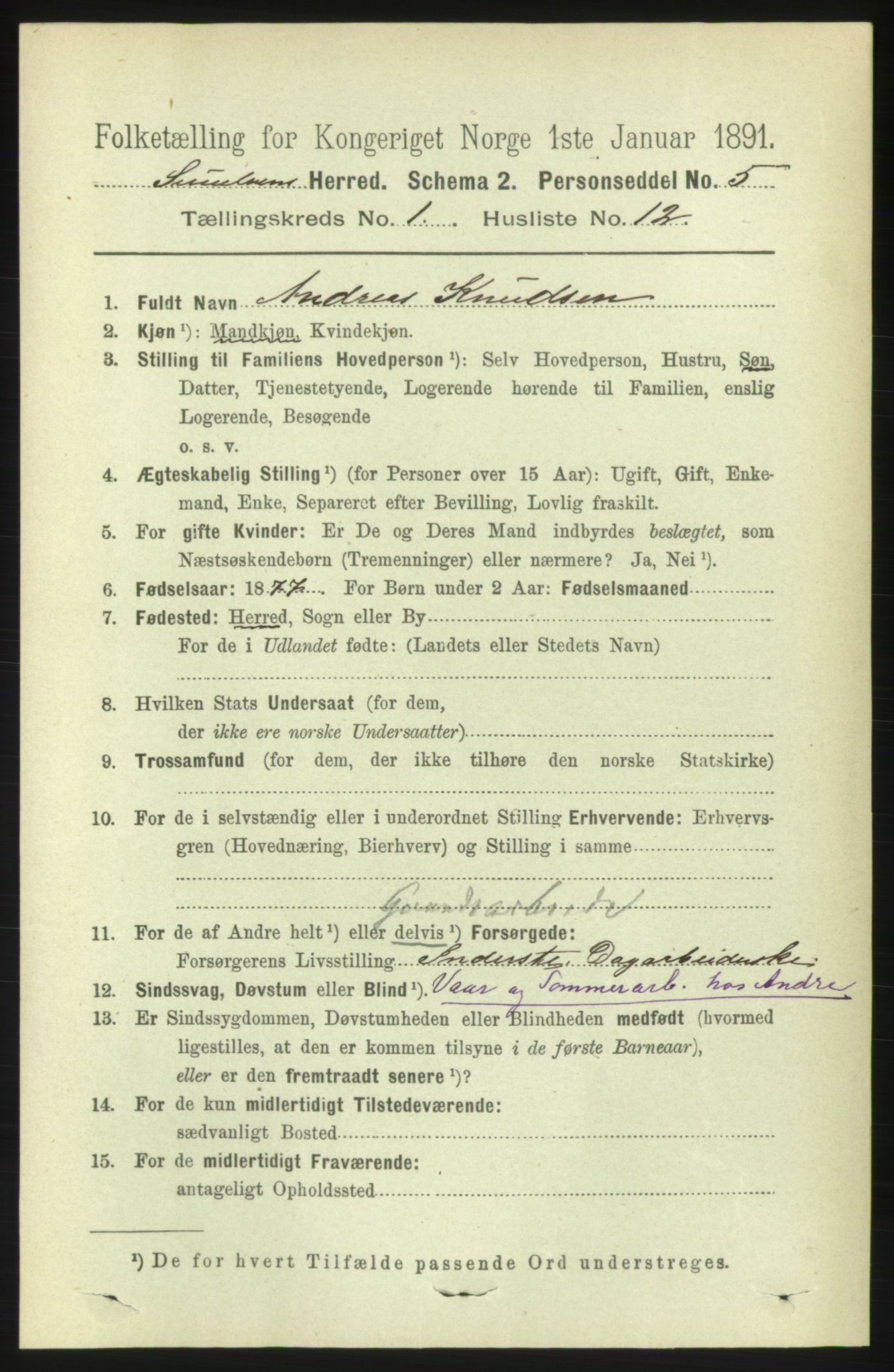 RA, 1891 census for 1523 Sunnylven, 1891, p. 166