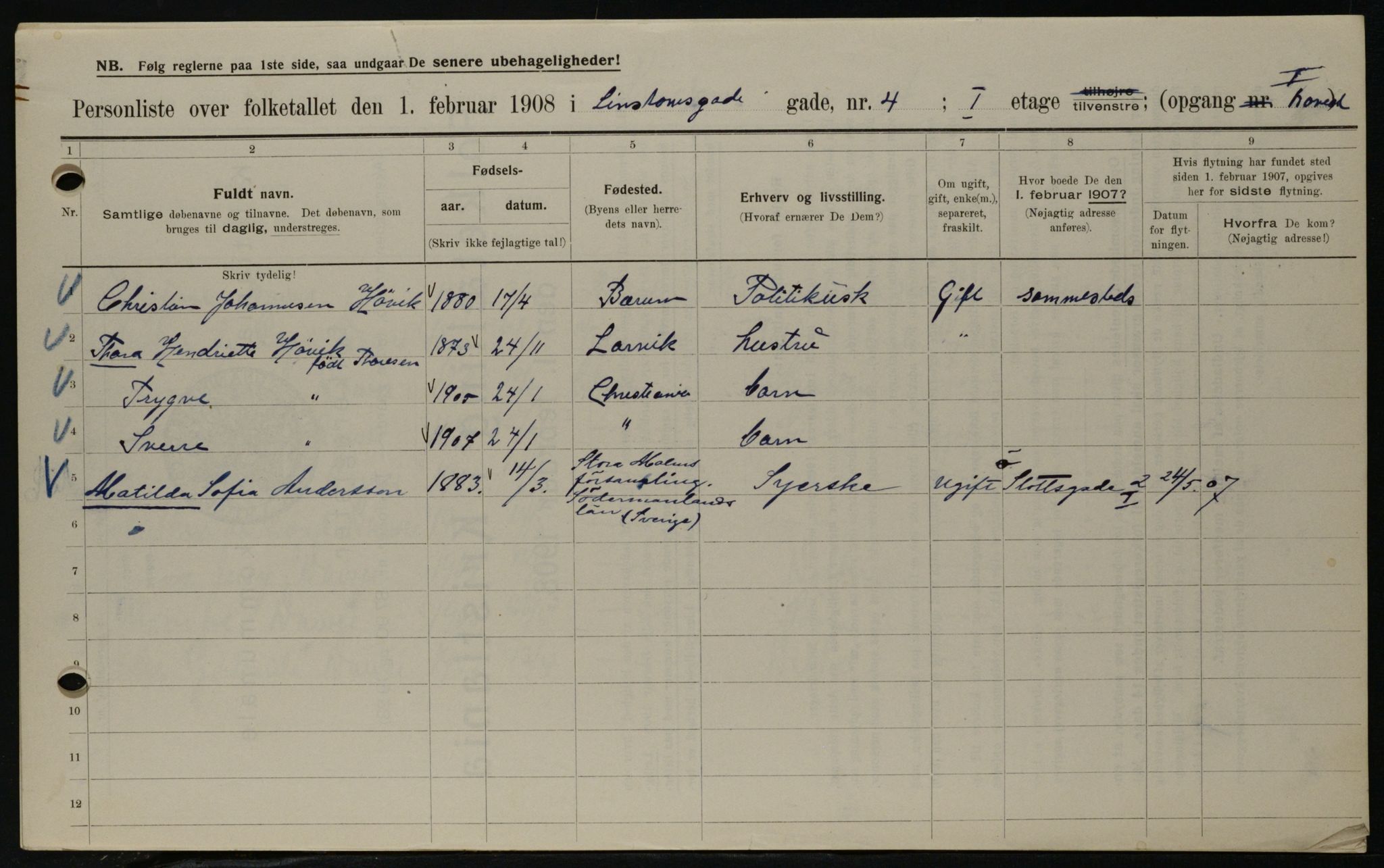 OBA, Municipal Census 1908 for Kristiania, 1908, p. 51808