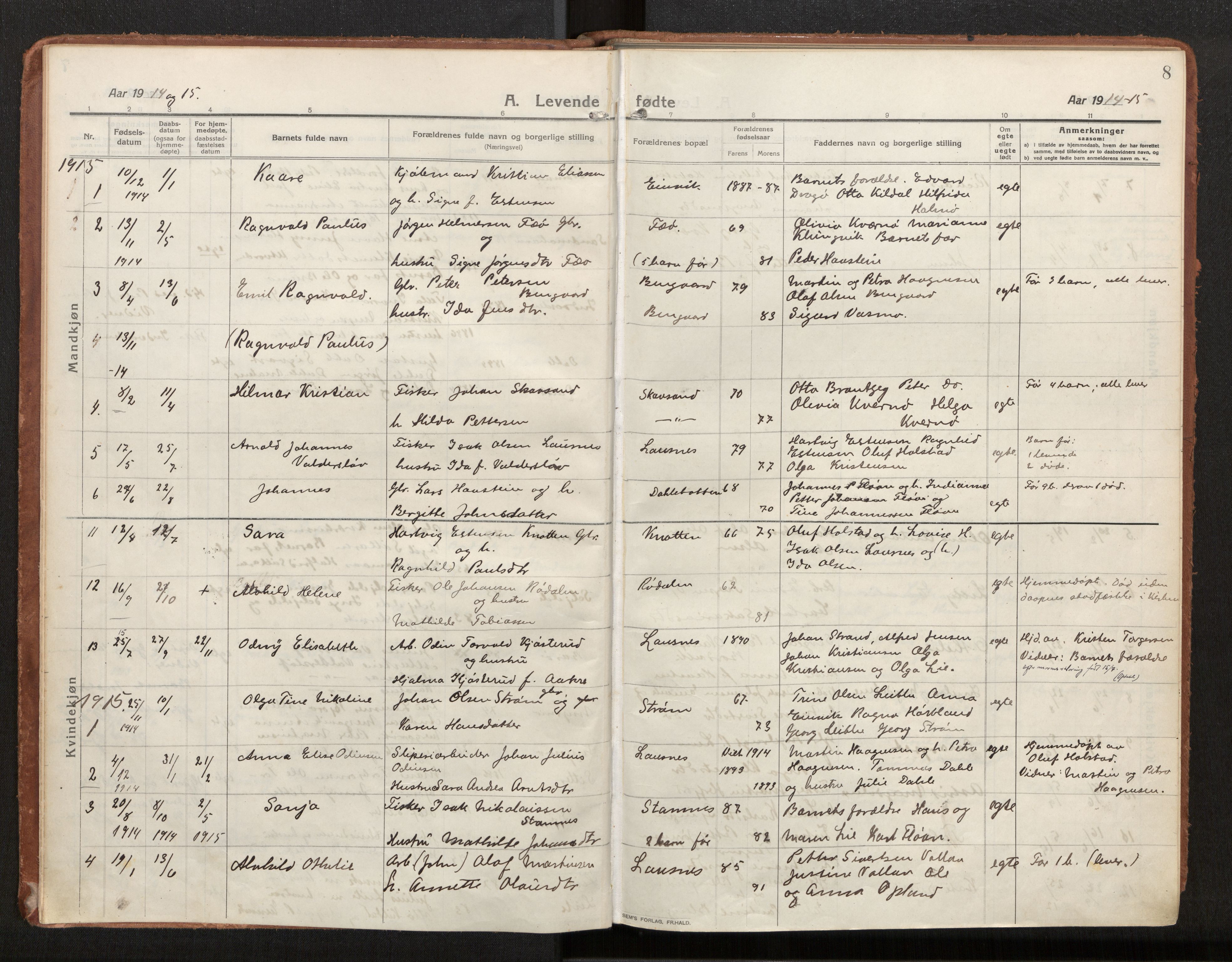 Ministerialprotokoller, klokkerbøker og fødselsregistre - Nord-Trøndelag, AV/SAT-A-1458/772/L0604: Parish register (official) no. 772A02, 1913-1937, p. 8