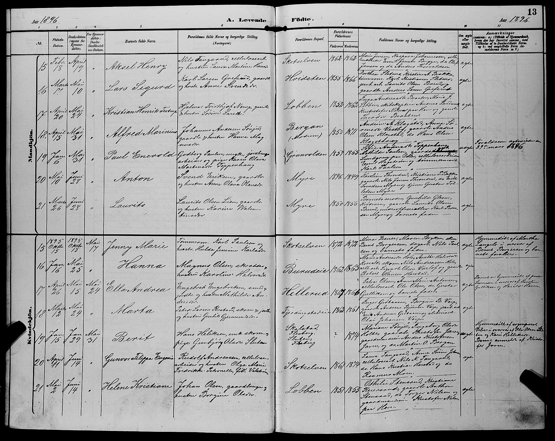 Eiker kirkebøker, AV/SAKO-A-4/G/Gb/L0004: Parish register (copy) no. II 4, 1894-1900, p. 13