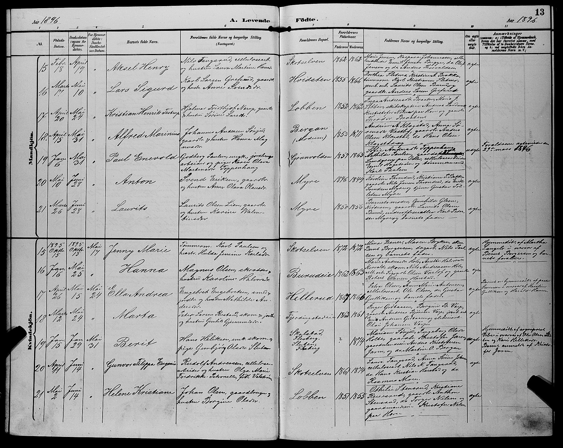 Eiker kirkebøker, AV/SAKO-A-4/G/Gb/L0004: Parish register (copy) no. II 4, 1894-1900, p. 13