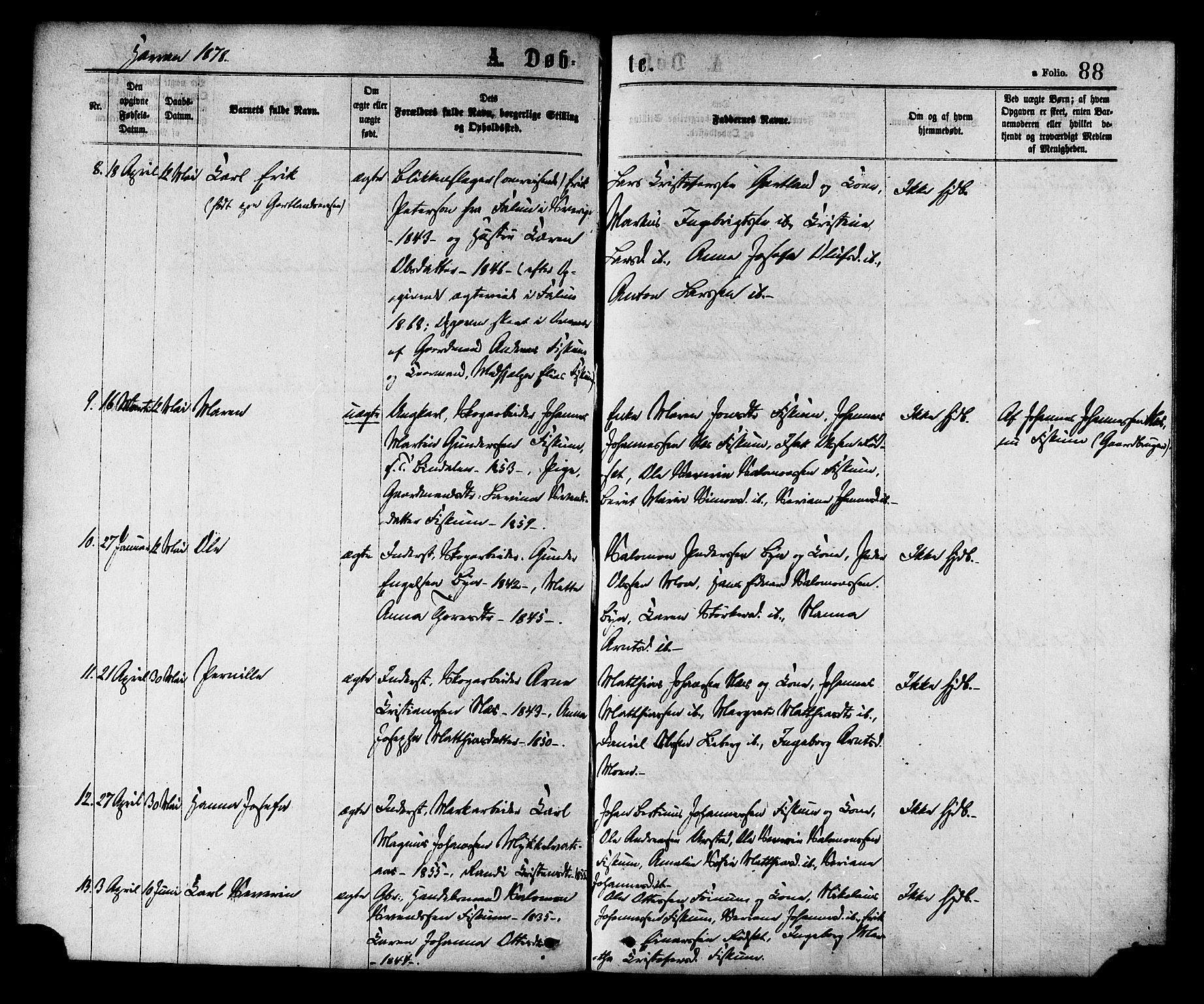 Ministerialprotokoller, klokkerbøker og fødselsregistre - Nord-Trøndelag, SAT/A-1458/758/L0516: Parish register (official) no. 758A03 /3, 1869-1879, p. 88