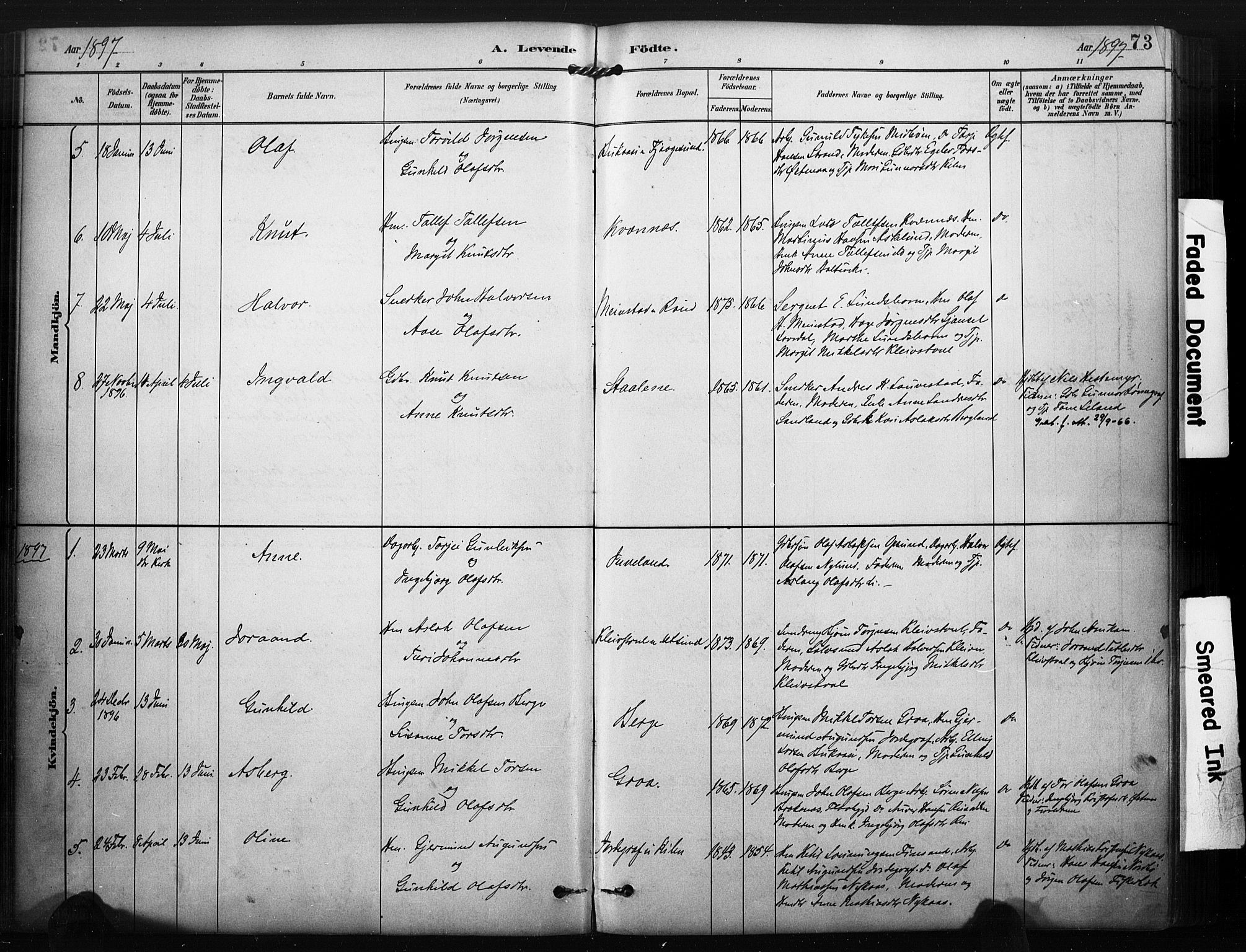 Kviteseid kirkebøker, SAKO/A-276/F/Fa/L0008: Parish register (official) no. I 8, 1882-1903, p. 73