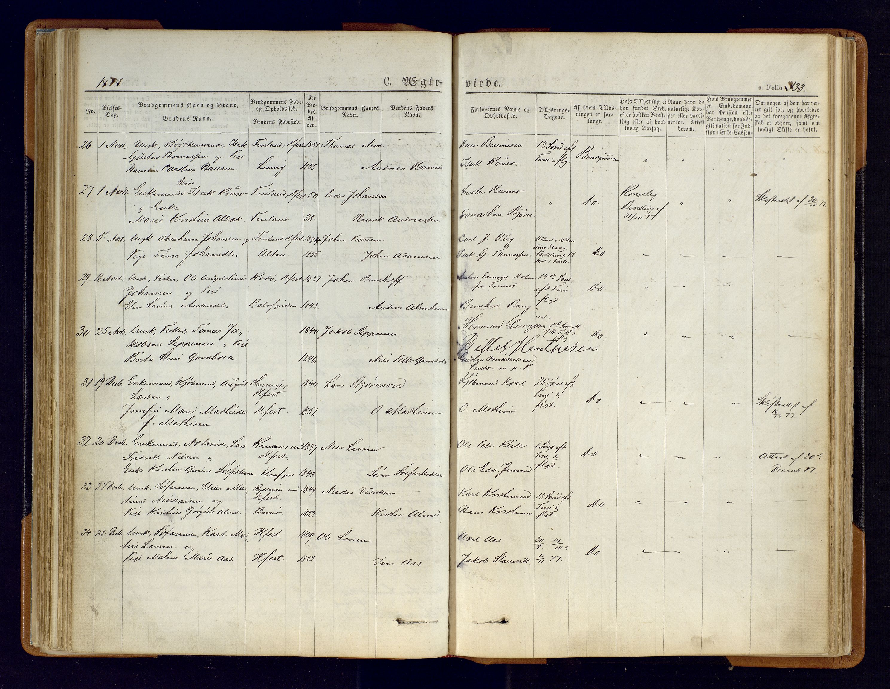 Hammerfest sokneprestkontor, AV/SATØ-S-1347/H/Ha/L0006.kirke: Parish register (official) no. 6, 1869-1877, p. 133