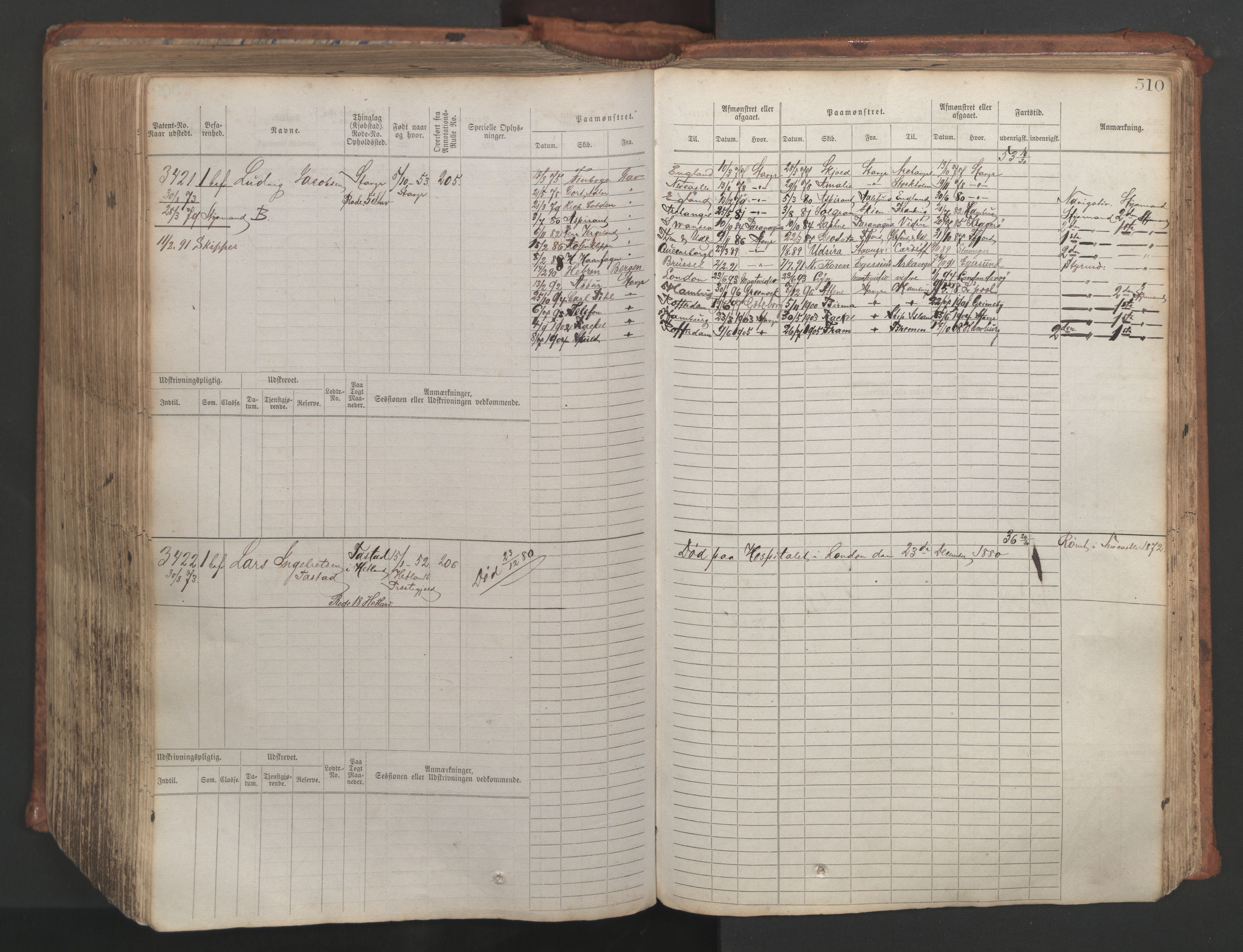 Stavanger sjømannskontor, AV/SAST-A-102006/F/Fb/Fbb/L0007: Sjøfartshovedrulle, patentnr. 2403-3604, 1869-1880, p. 564