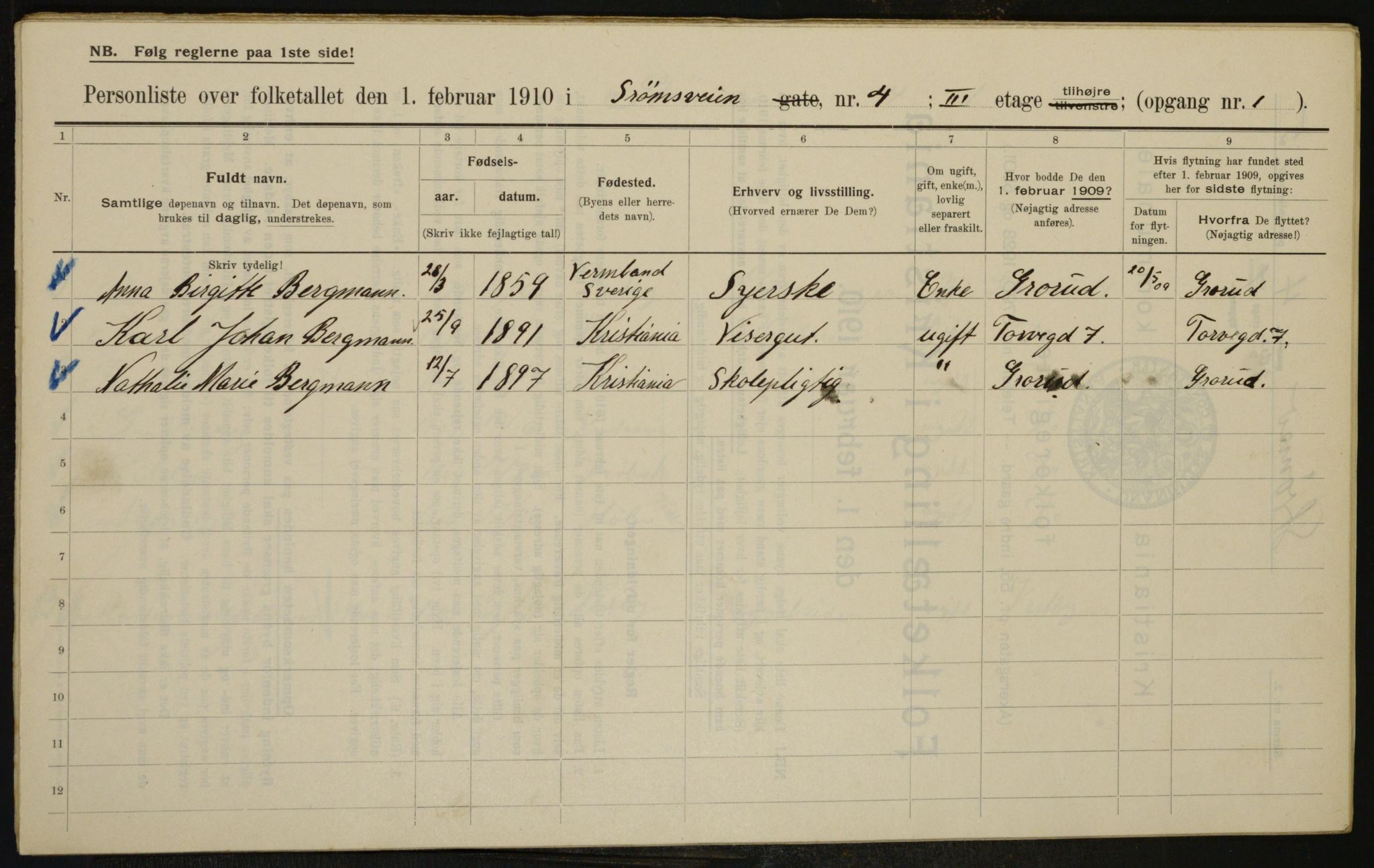 OBA, Municipal Census 1910 for Kristiania, 1910, p. 98688