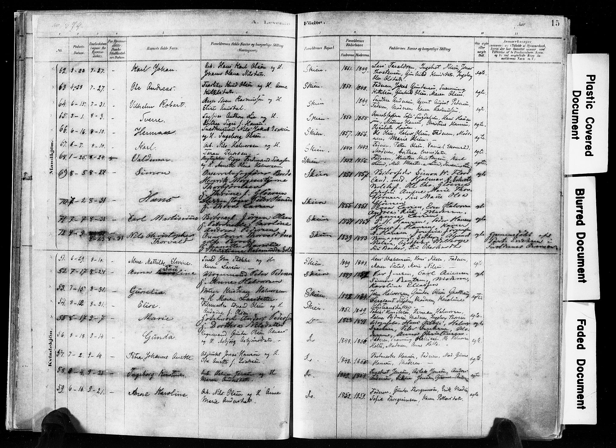 Skien kirkebøker, SAKO/A-302/F/Fa/L0009: Parish register (official) no. 9, 1878-1890, p. 15
