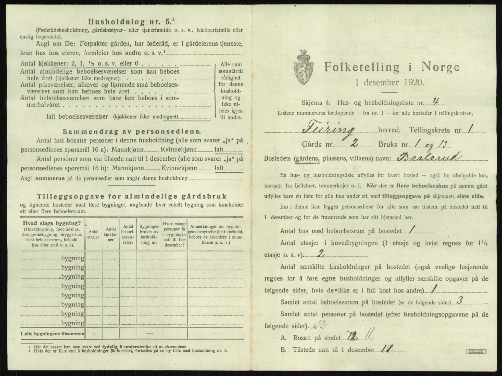 SAO, 1920 census for Feiring, 1920, p. 21