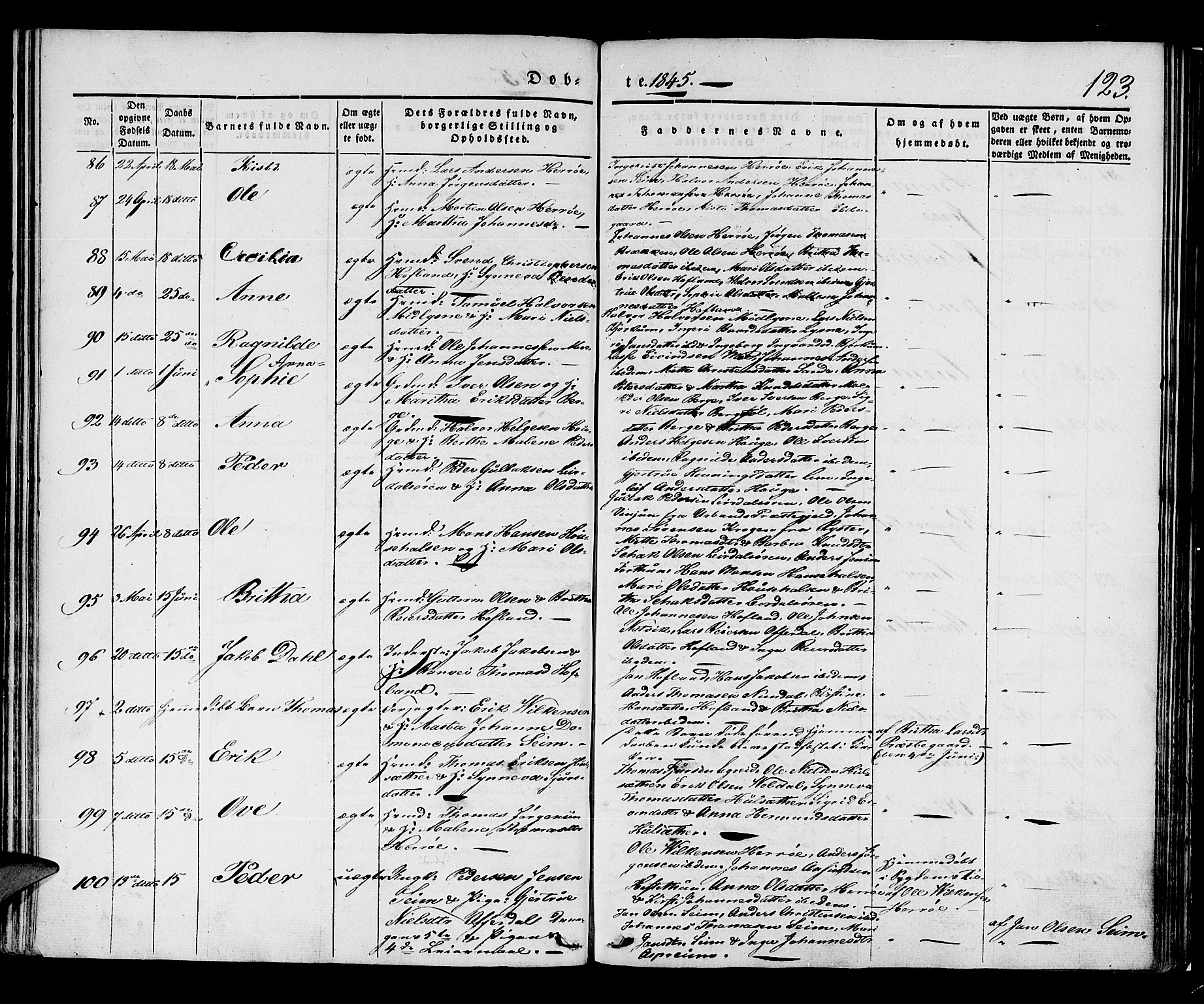 Lærdal sokneprestembete, SAB/A-81201: Parish register (official) no. A 6, 1835-1849, p. 123
