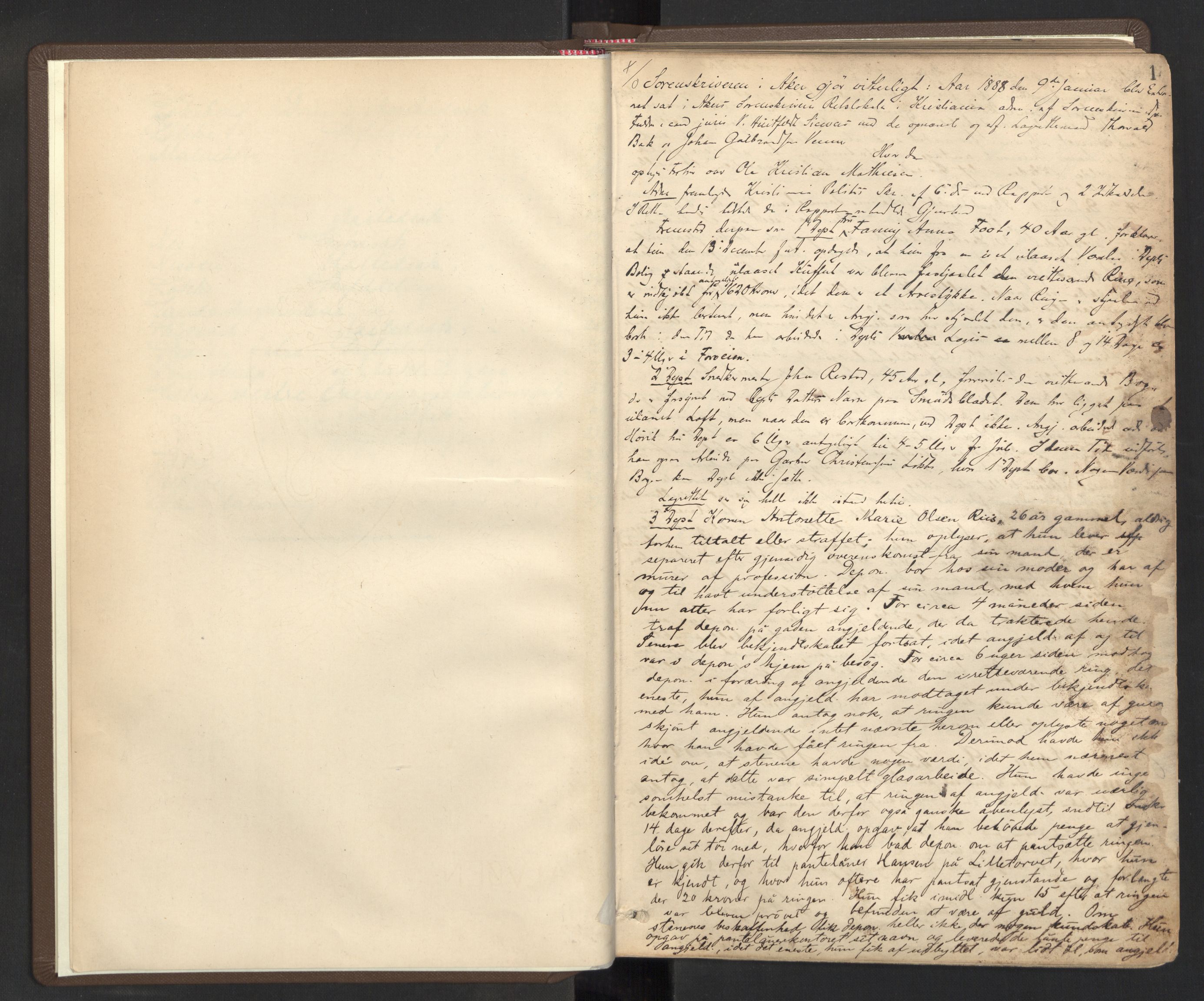Aker sorenskriveri, AV/SAO-A-10895/F/Fc/Fcb/L0063: Ekstrarettsprotokoll, 1888-1890, p. 0-1
