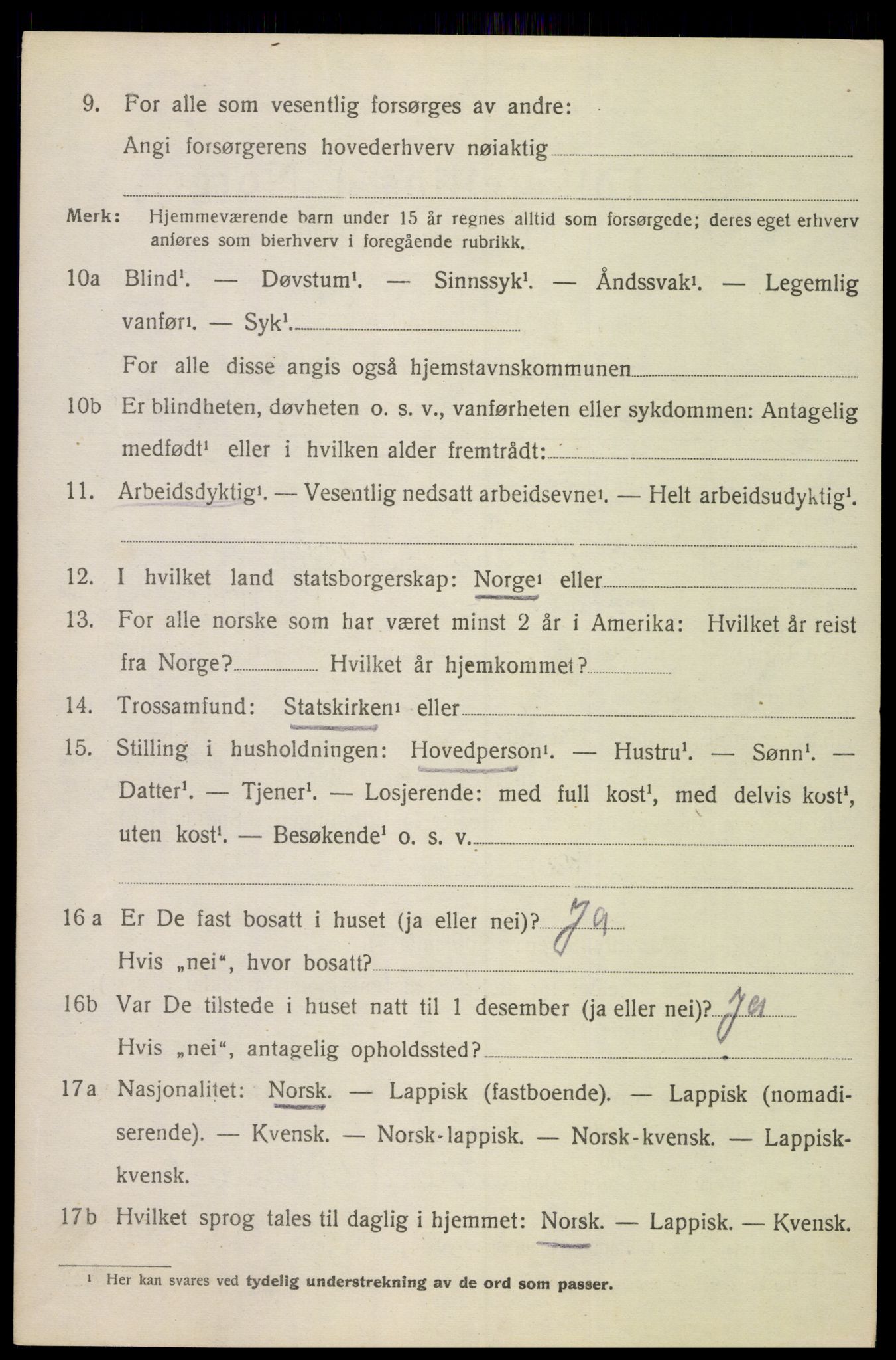 SAT, 1920 census for Evenes, 1920, p. 4119