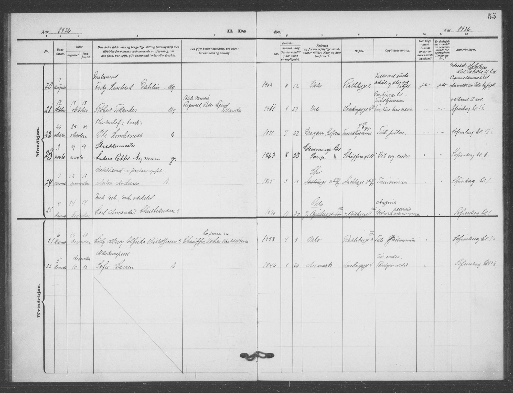 Matteus prestekontor Kirkebøker, AV/SAO-A-10870/F/Fa/L0004: Parish register (official) no. 4, 1917-1938, p. 55