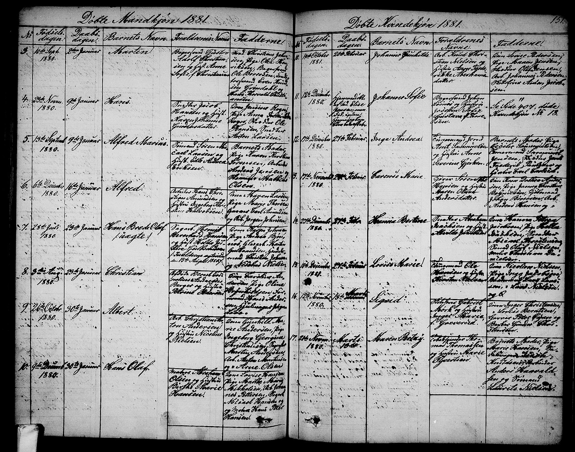 Larvik kirkebøker, AV/SAKO-A-352/G/Ga/L0004: Parish register (copy) no. I 4, 1871-1888, p. 151