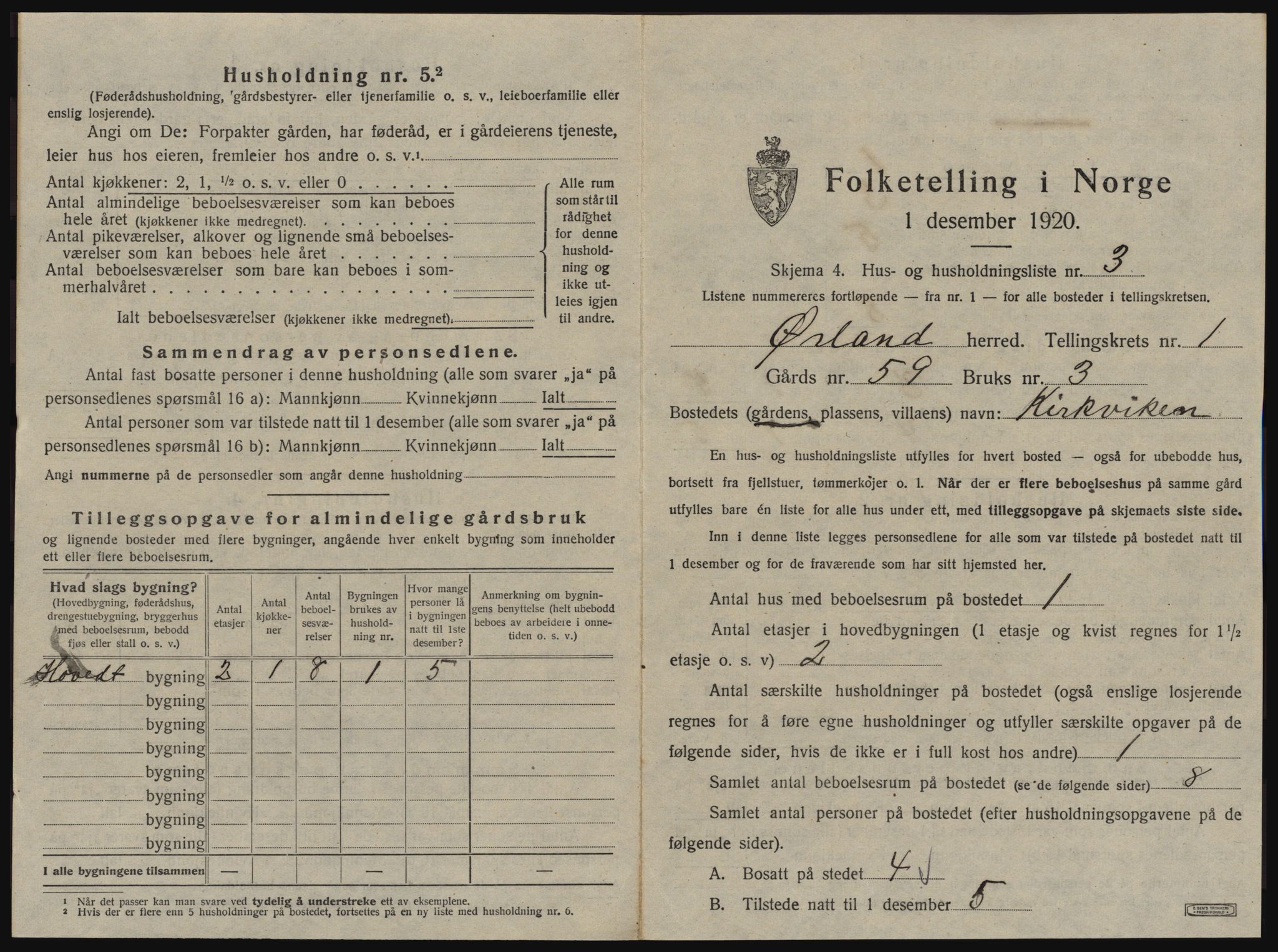 SAT, 1920 census for Ørland, 1920, p. 45