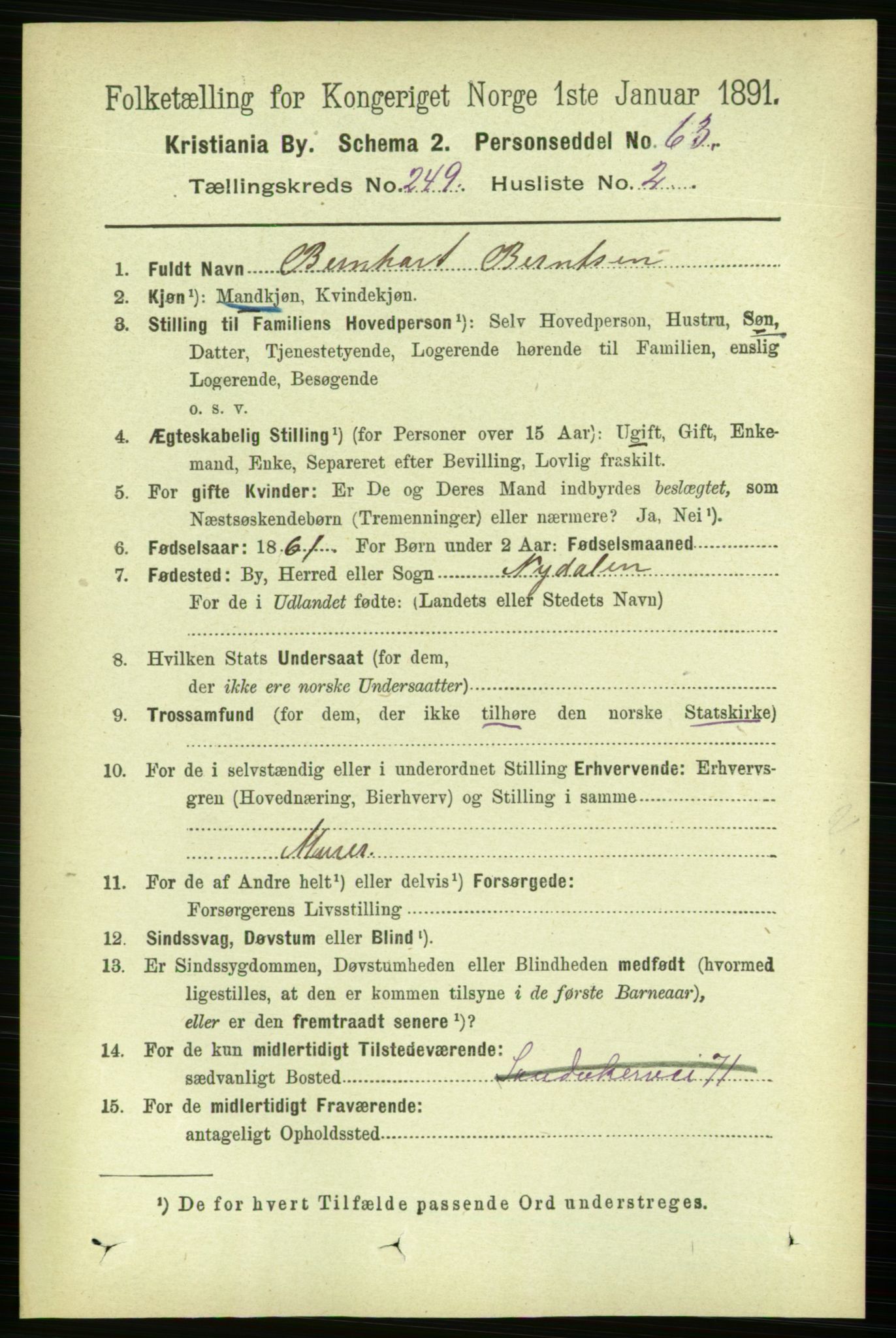 RA, 1891 census for 0301 Kristiania, 1891, p. 152384