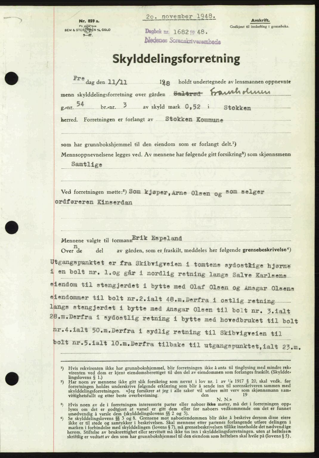 Nedenes sorenskriveri, SAK/1221-0006/G/Gb/Gba/L0060: Mortgage book no. A12, 1948-1949, Diary no: : 1682/1948