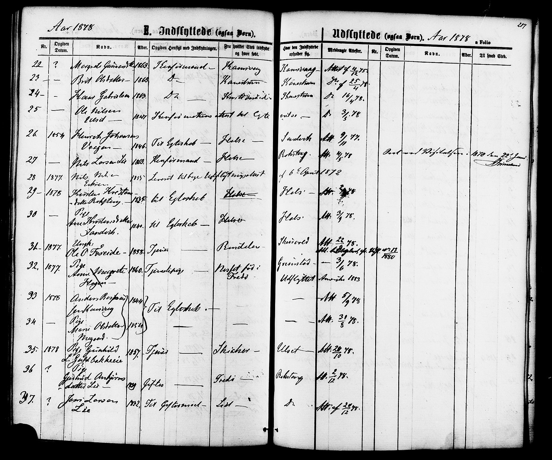 Ministerialprotokoller, klokkerbøker og fødselsregistre - Møre og Romsdal, AV/SAT-A-1454/587/L0999: Parish register (official) no. 587A01, 1864-1886, p. 217