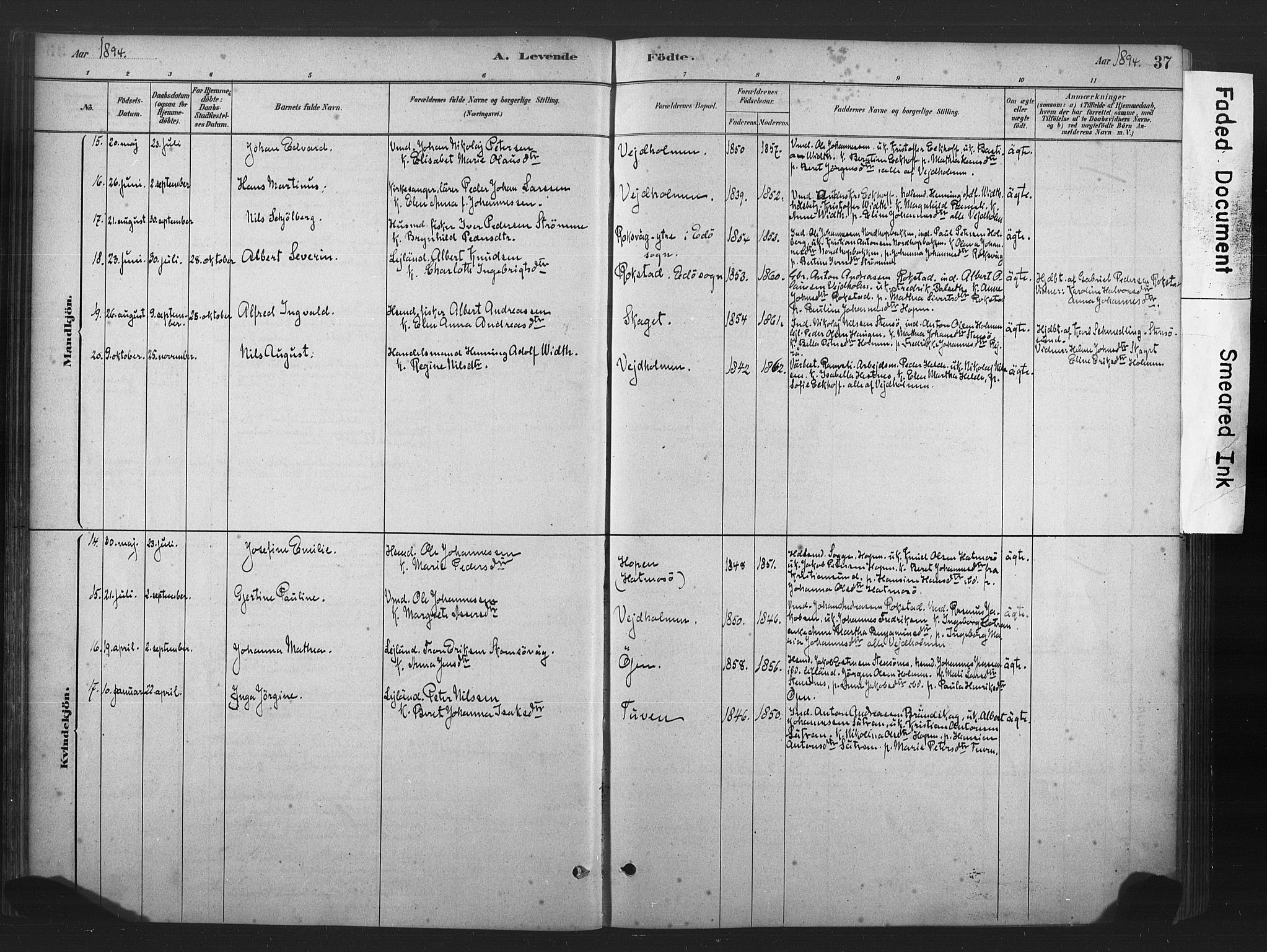 Ministerialprotokoller, klokkerbøker og fødselsregistre - Møre og Romsdal, AV/SAT-A-1454/583/L0954: Parish register (official) no. 583A01, 1880-1906, p. 37