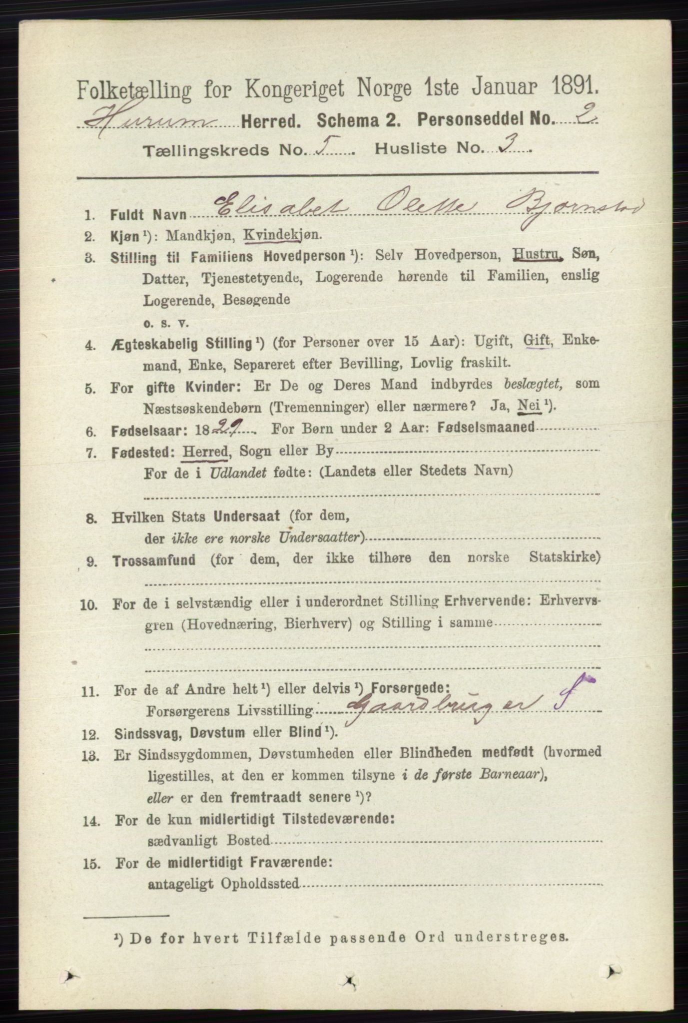 RA, 1891 census for 0628 Hurum, 1891, p. 1412