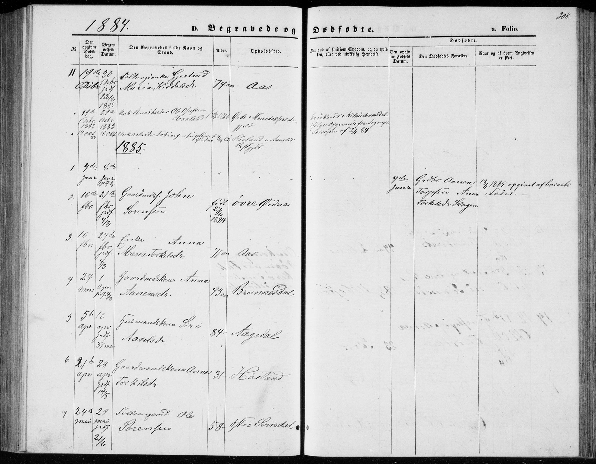 Bjelland sokneprestkontor, SAK/1111-0005/F/Fb/Fbc/L0002: Parish register (copy) no. B 2, 1867-1887, p. 308