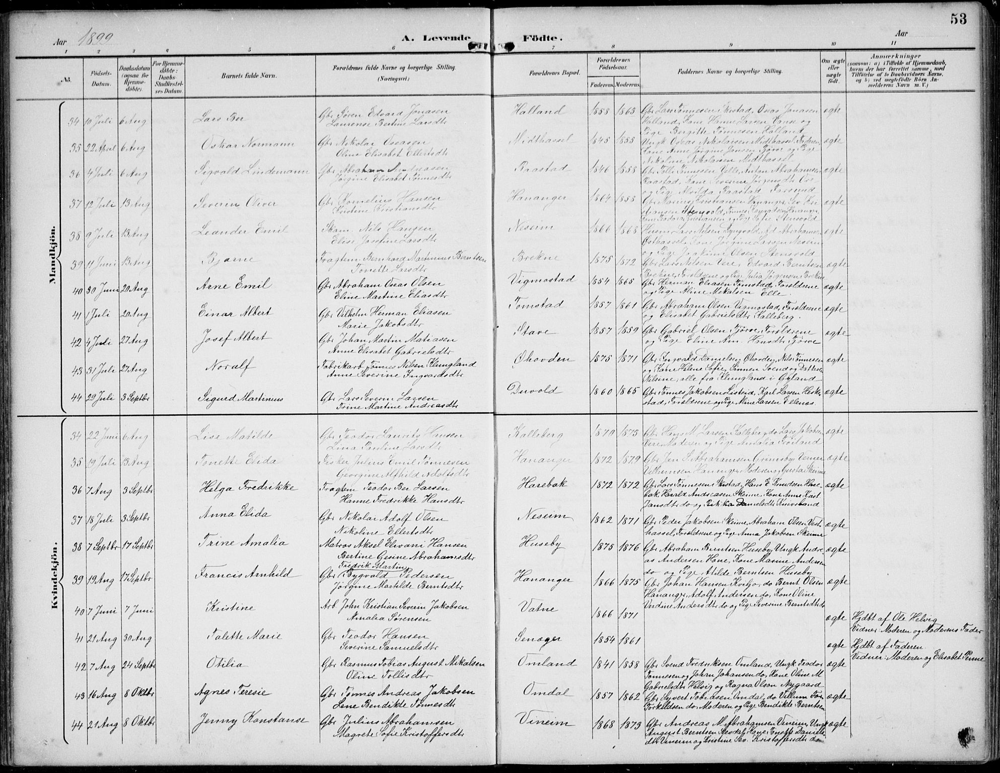 Lista sokneprestkontor, AV/SAK-1111-0027/F/Fb/L0005: Parish register (copy) no. B 5, 1892-1923, p. 53