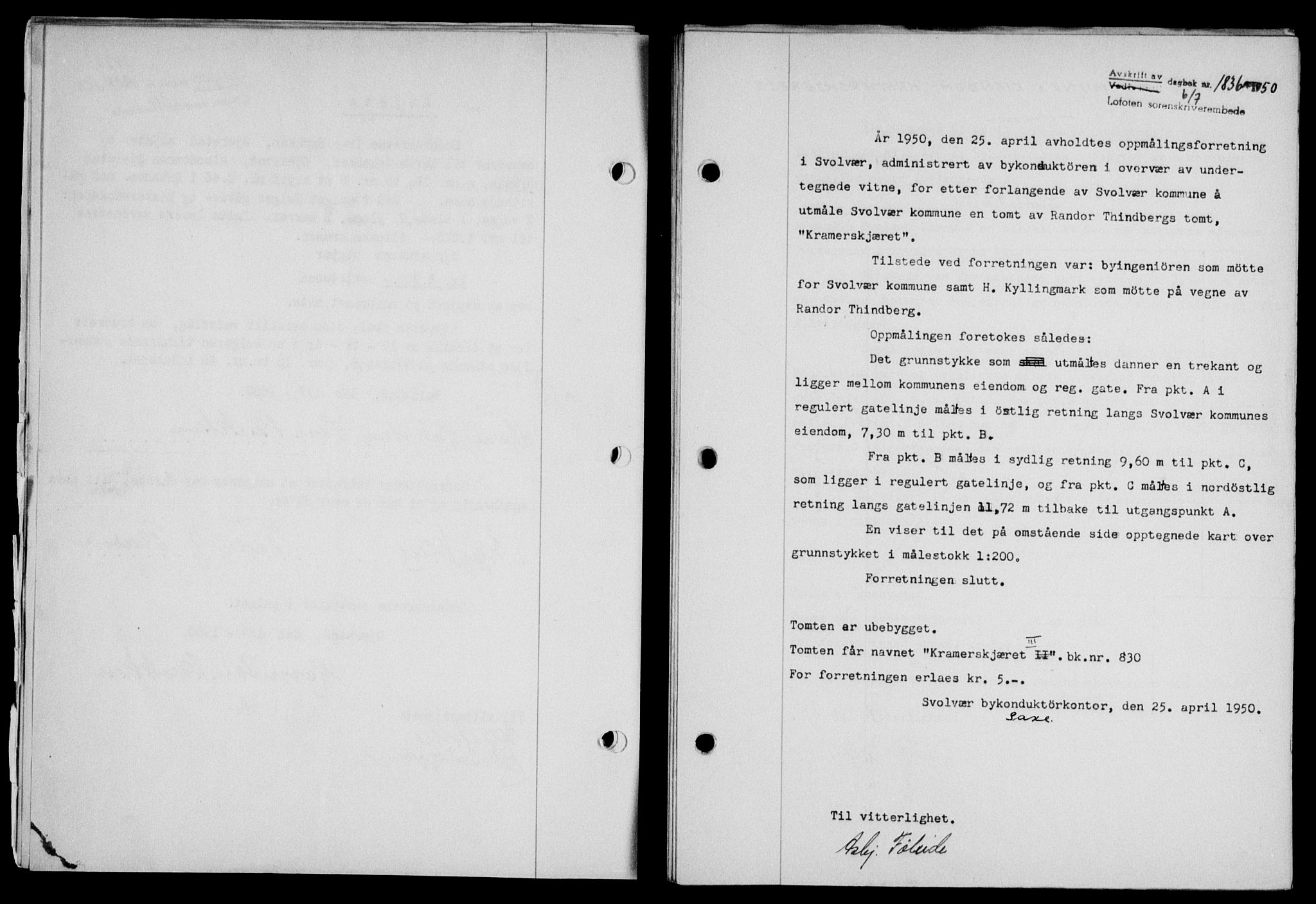 Lofoten sorenskriveri, SAT/A-0017/1/2/2C/L0024a: Mortgage book no. 24a, 1950-1950, Diary no: : 1836/1950
