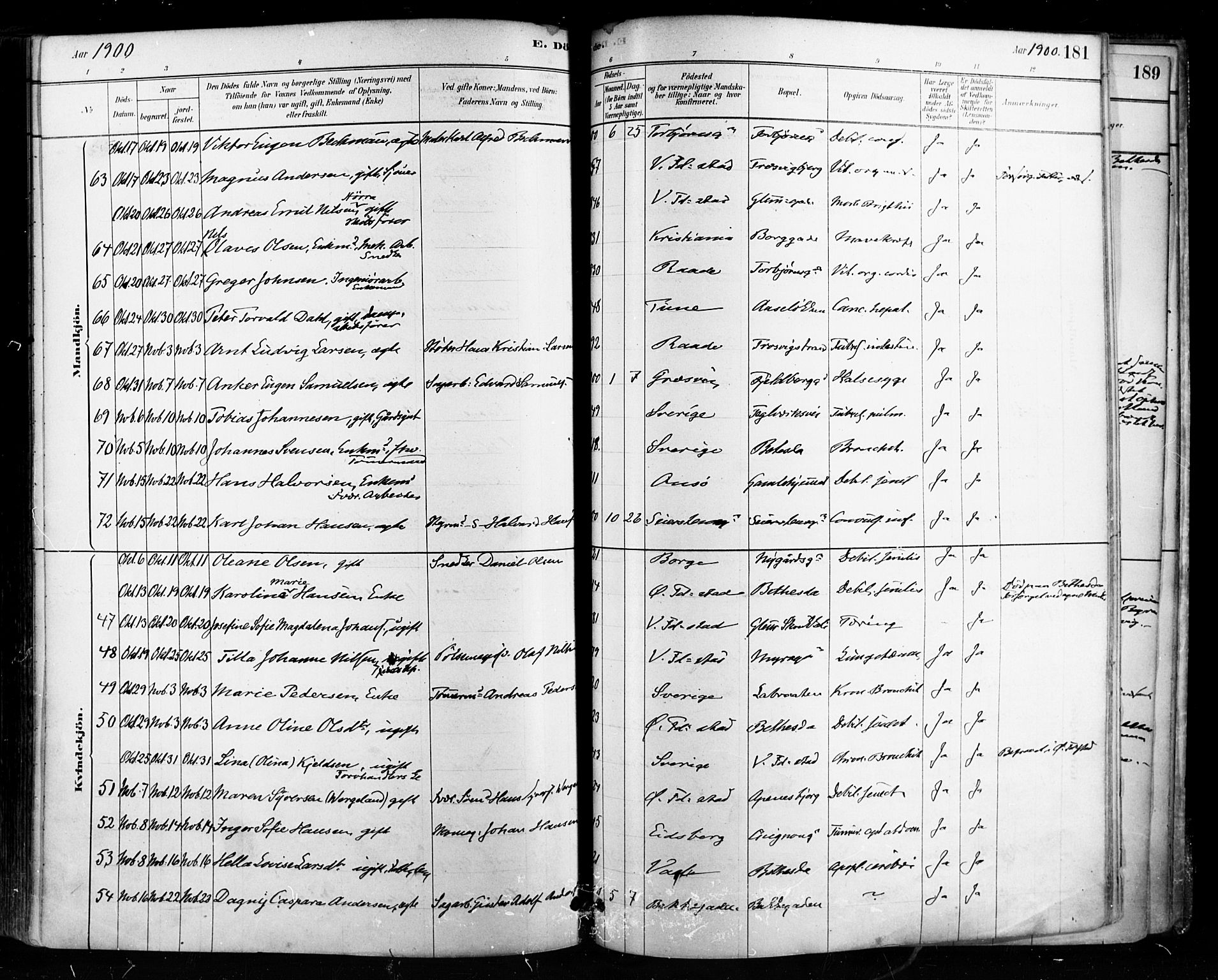 Fredrikstad domkirkes prestekontor Kirkebøker, SAO/A-10906/F/Fa/L0003: Parish register (official) no. 3, 1878-1904, p. 181