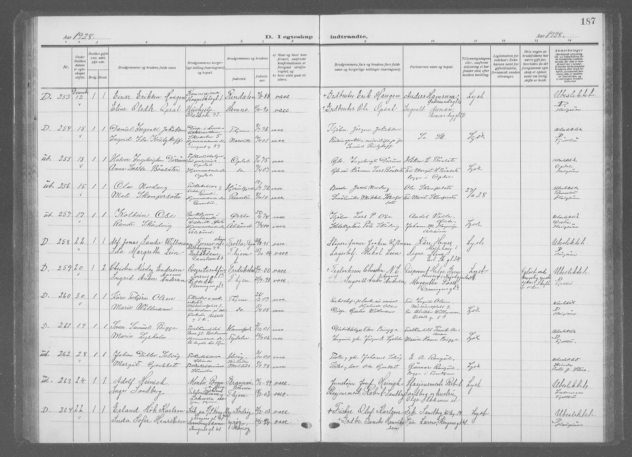 Ministerialprotokoller, klokkerbøker og fødselsregistre - Sør-Trøndelag, AV/SAT-A-1456/601/L0098: Parish register (copy) no. 601C16, 1921-1934, p. 187