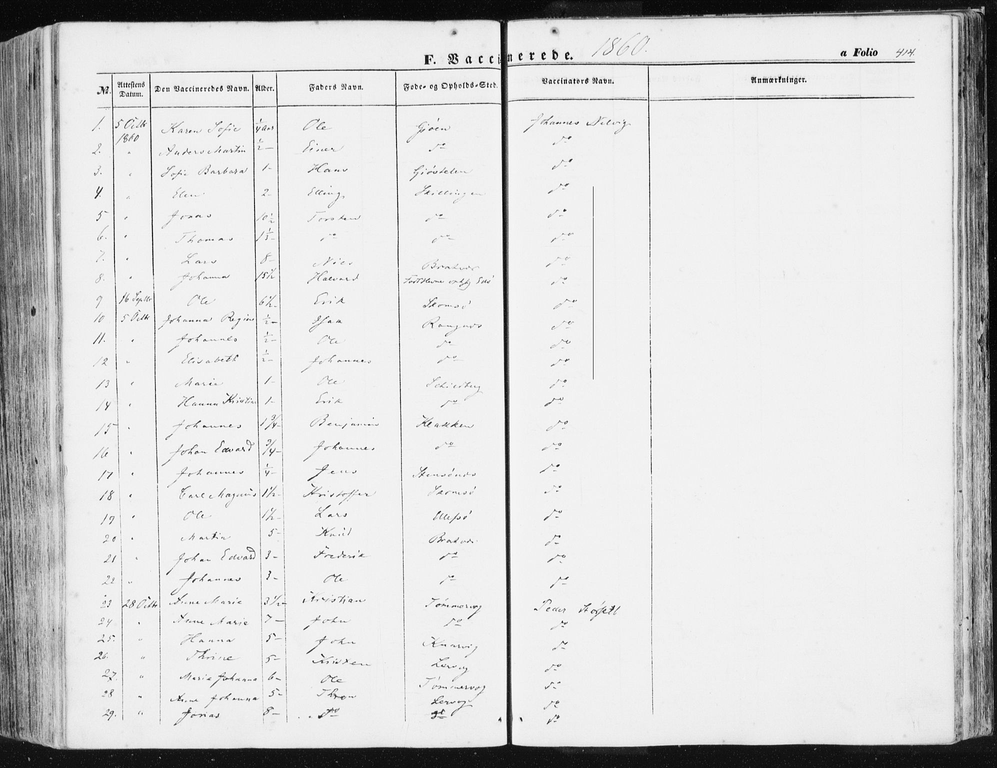 Ministerialprotokoller, klokkerbøker og fødselsregistre - Møre og Romsdal, SAT/A-1454/581/L0937: Parish register (official) no. 581A05, 1853-1872, p. 414