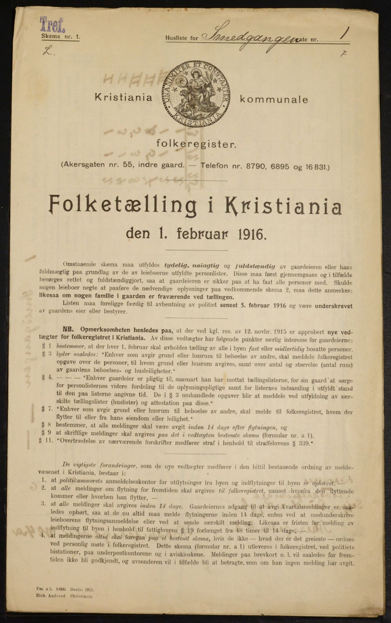 OBA, Municipal Census 1916 for Kristiania, 1916, p. 99544