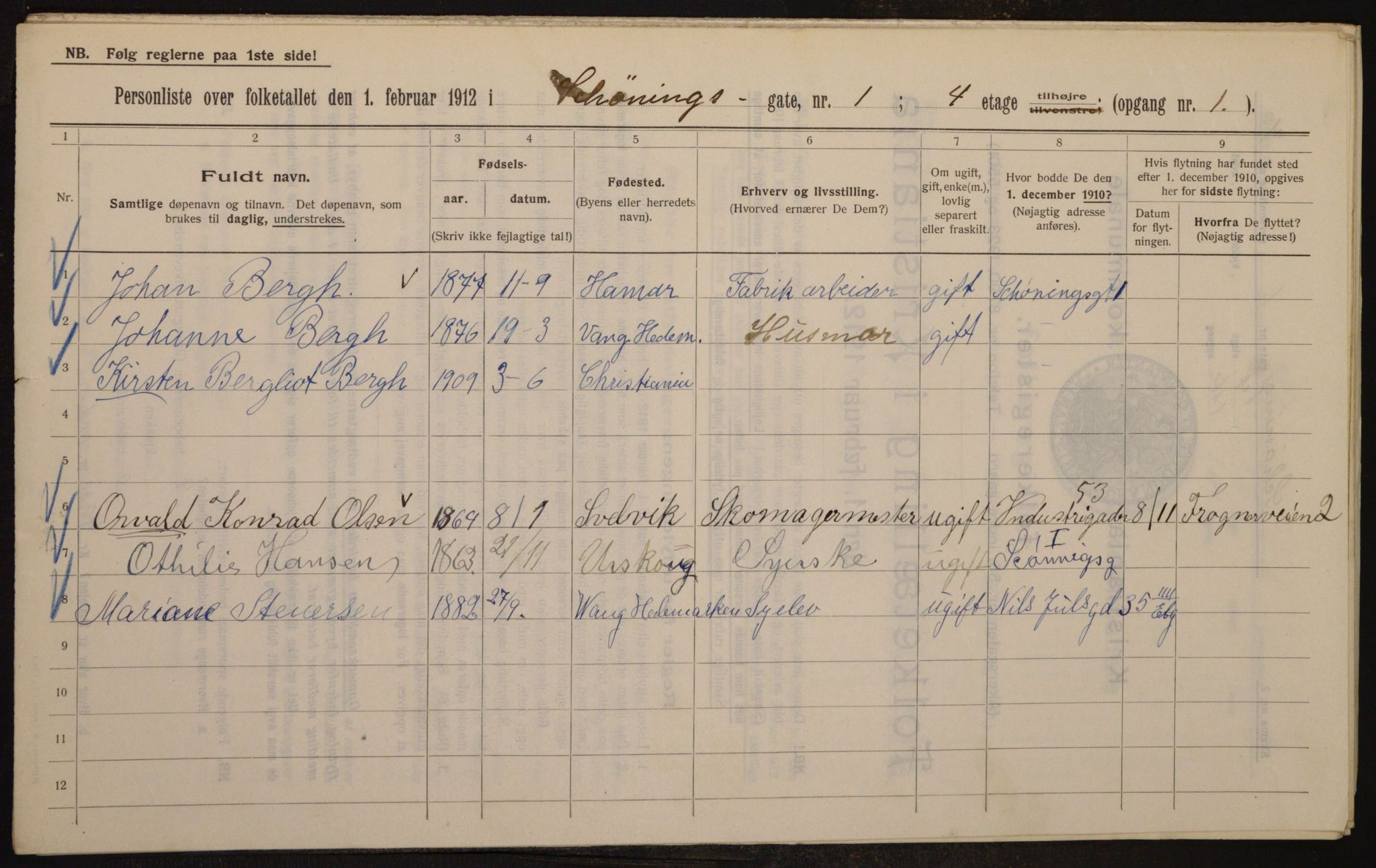 OBA, Municipal Census 1912 for Kristiania, 1912, p. 93563