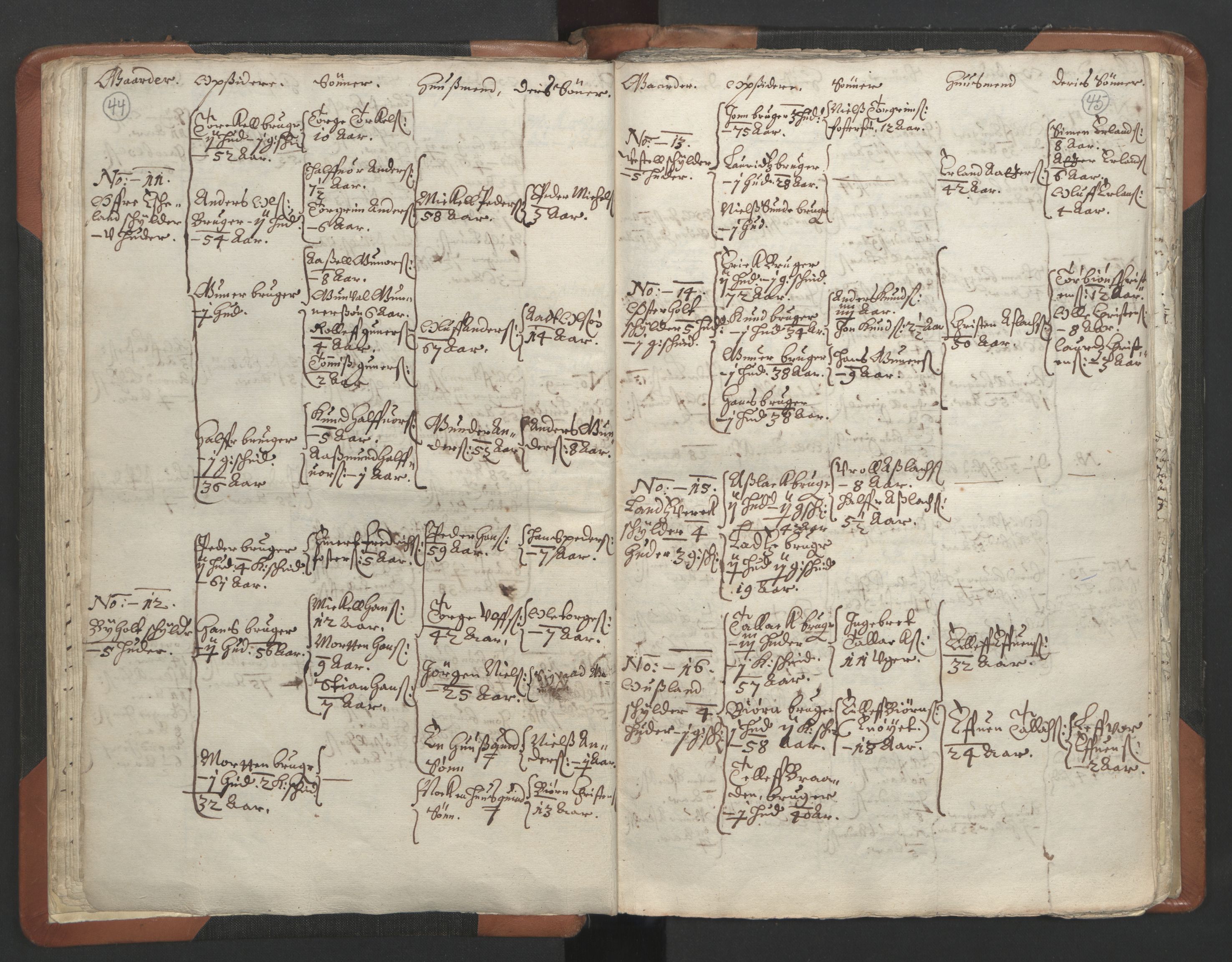 RA, Vicar's Census 1664-1666, no. 13: Nedenes deanery, 1664-1666, p. 44-45