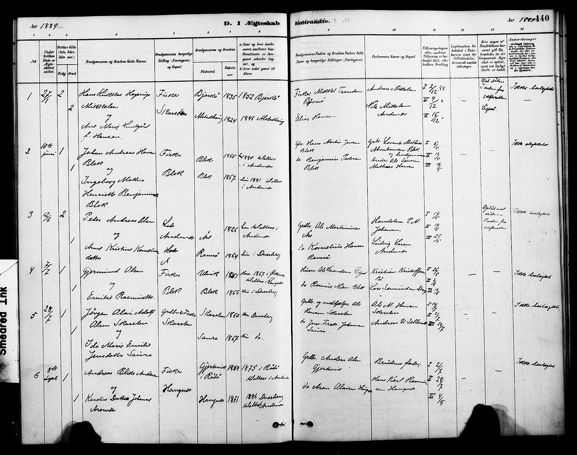 Ministerialprotokoller, klokkerbøker og fødselsregistre - Nordland, SAT/A-1459/899/L1436: Parish register (official) no. 899A04, 1881-1896, p. 140