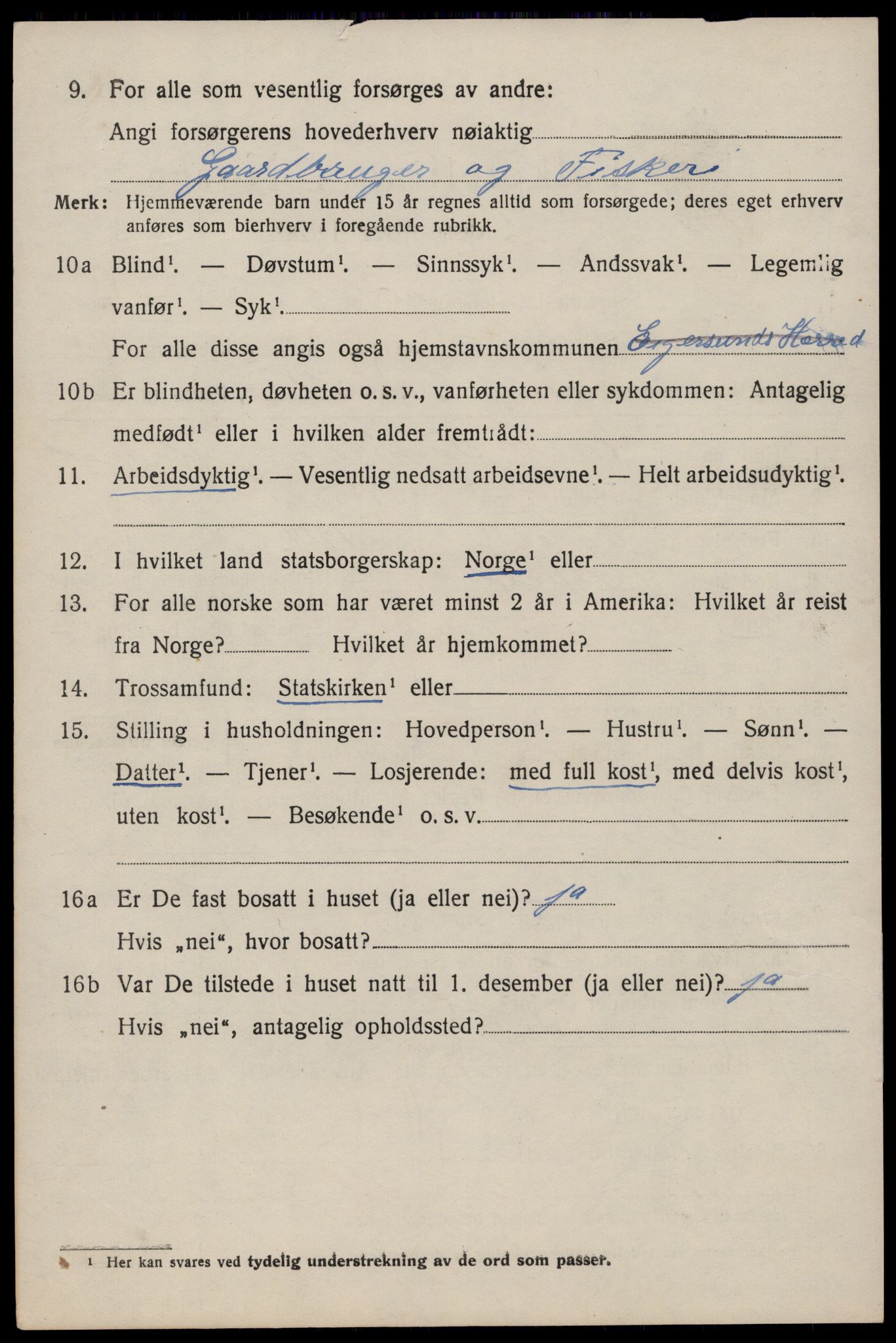 SAST, 1920 census for Eigersund, 1920, p. 1166