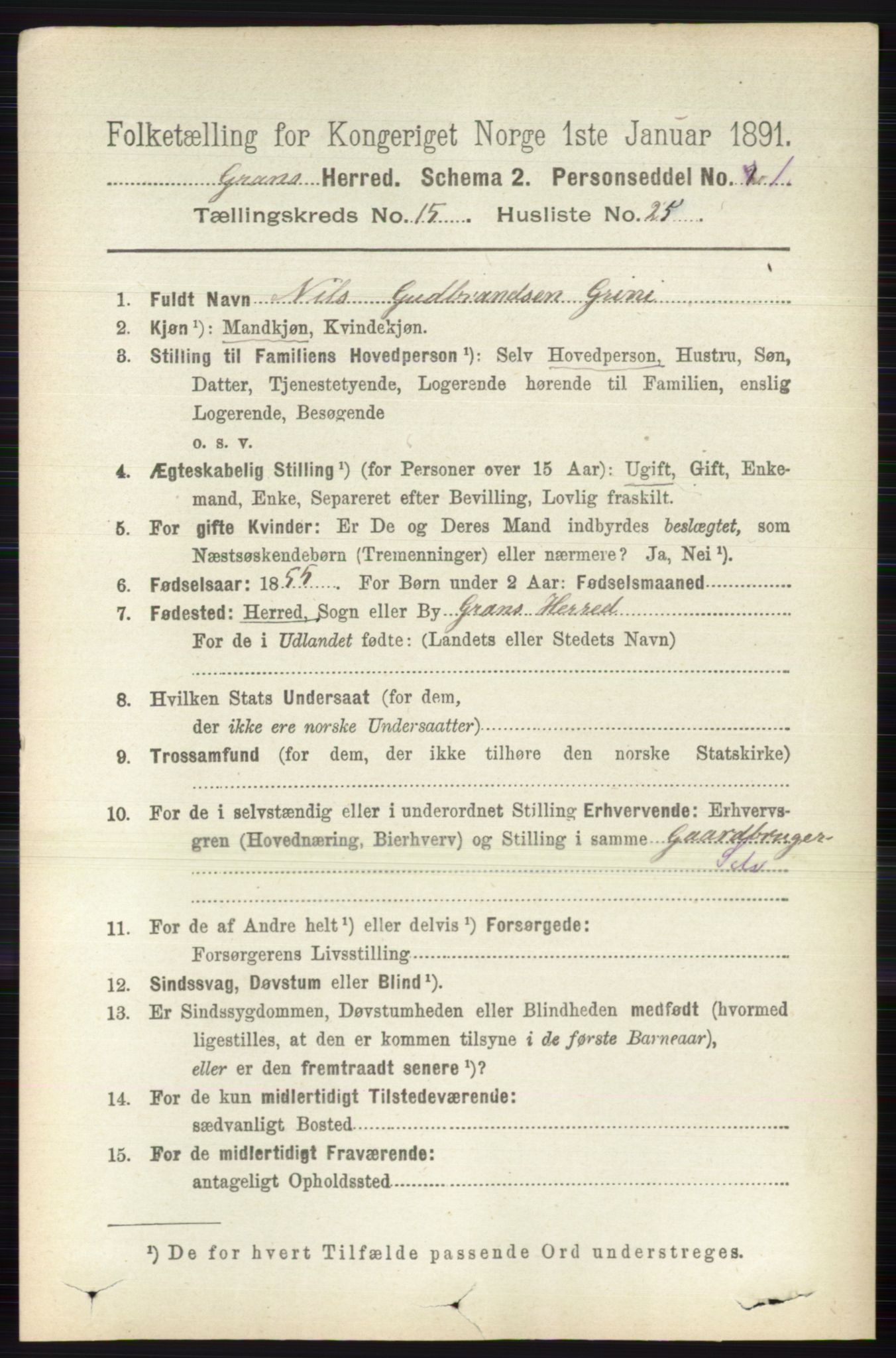 RA, 1891 census for 0534 Gran, 1891, p. 7737
