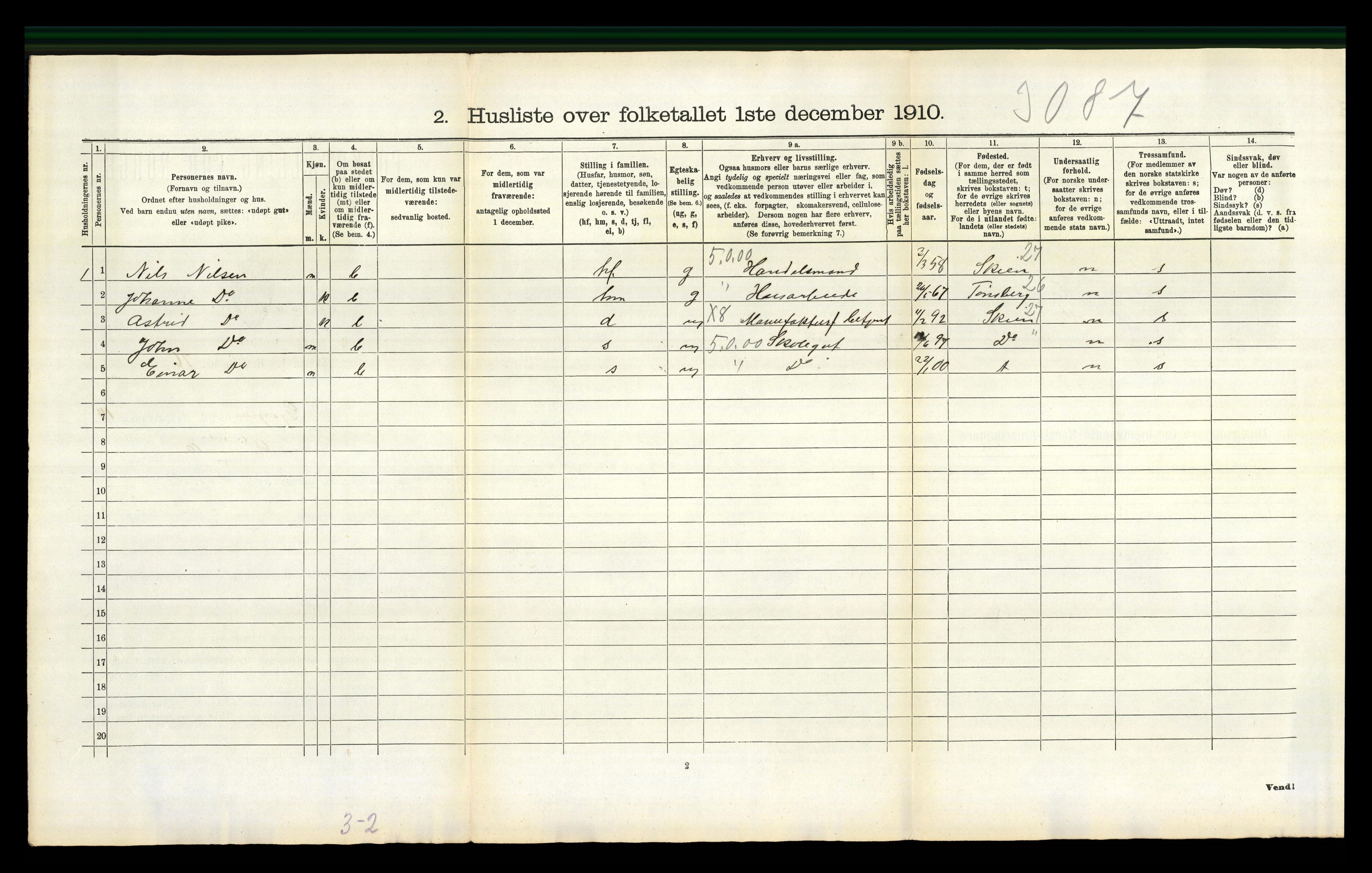 RA, 1910 census for Gjerpen, 1910, p. 2562