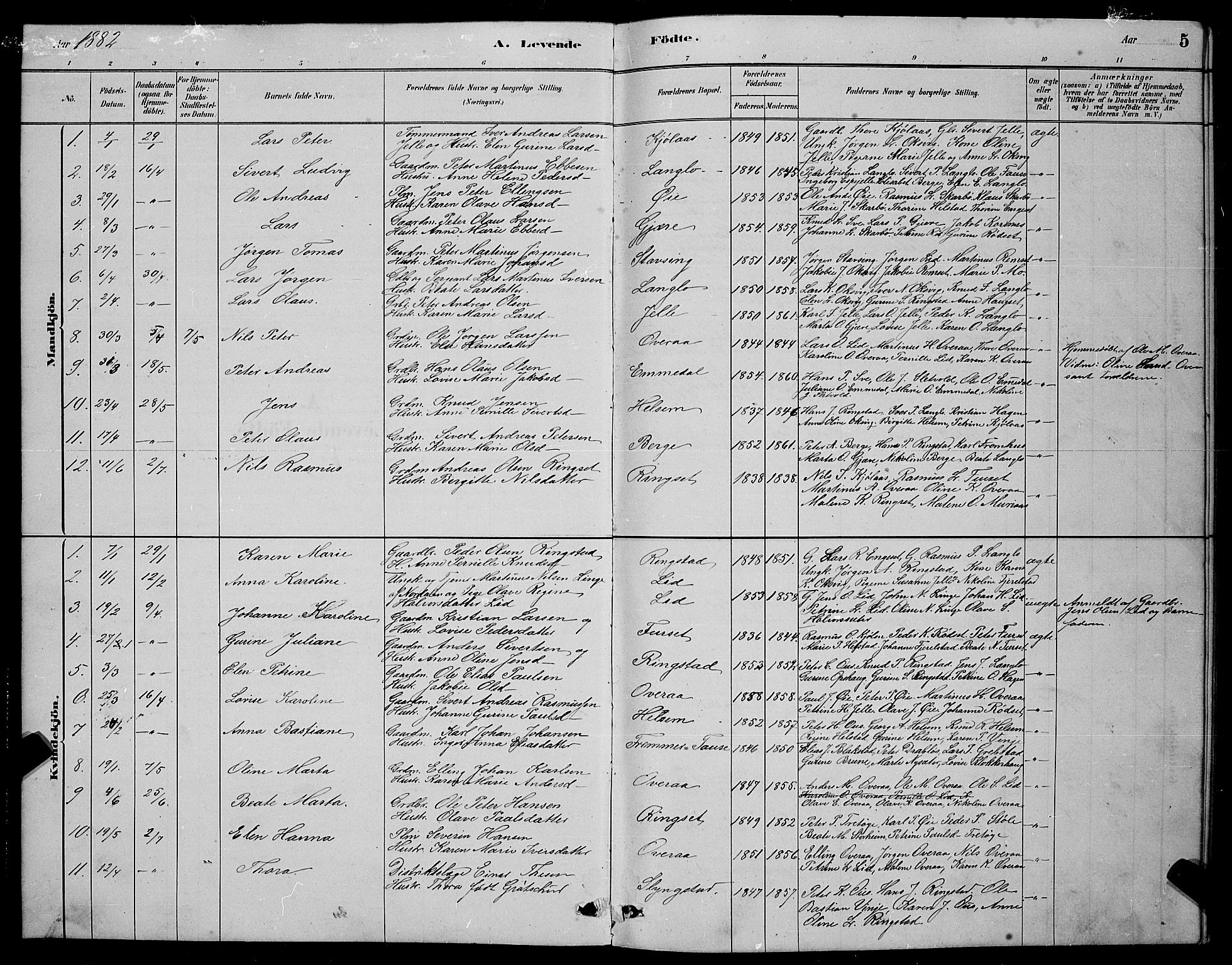 Ministerialprotokoller, klokkerbøker og fødselsregistre - Møre og Romsdal, SAT/A-1454/520/L0292: Parish register (copy) no. 520C04, 1882-1901, p. 5