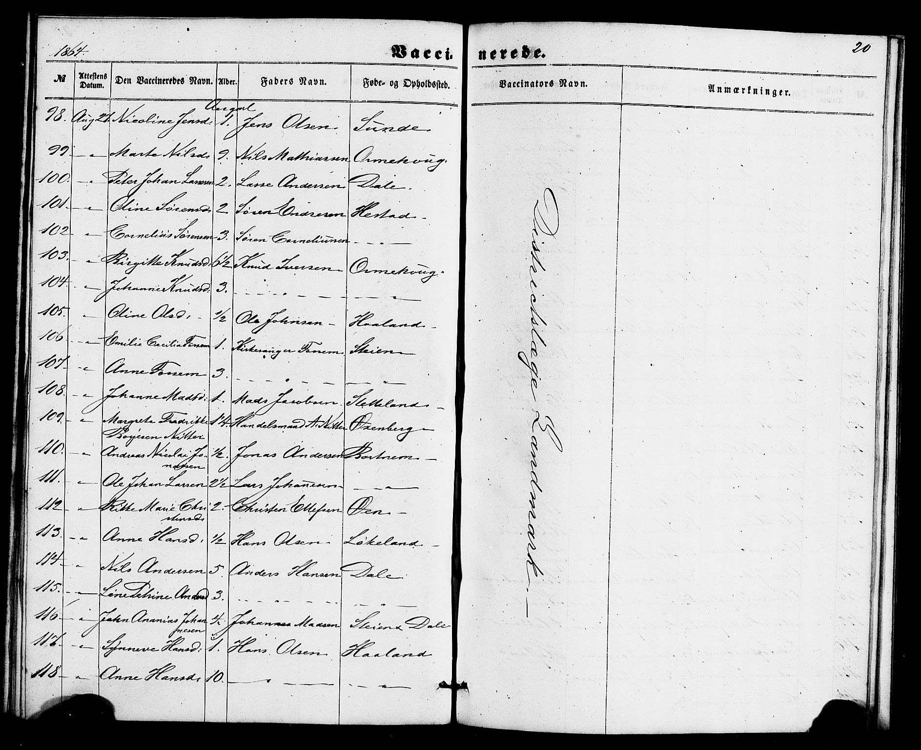 Fjaler sokneprestembete, AV/SAB-A-79801/H/Haa/Haaa/L0011: Parish register (official) no. A 11, 1860-1867, p. 20